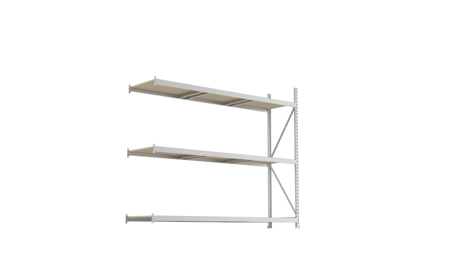 META MINI-RACK, Weitspannregal, Anbauregal, 2200 x 2600 x 650 mm, Fachlast 490 kg, Spanplattenböden, 3 Ebenen – Ansicht von unten