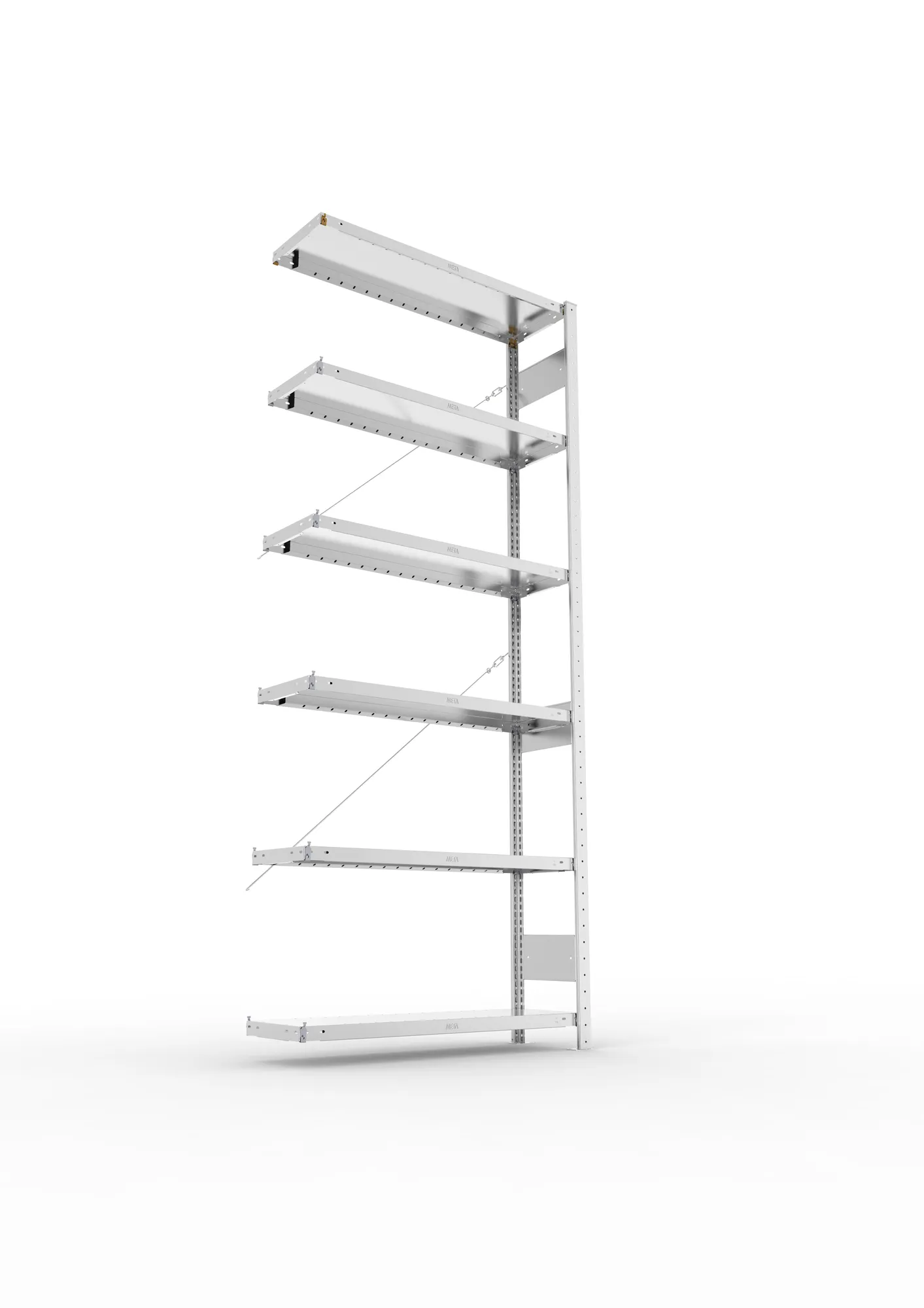 META CLIP, Fachbodenregal, Anbauregal, 2500 x 1000 x 300 mm, Fachlast 230 kg, 6 Ebenen, verzinkt – Ansicht von unten