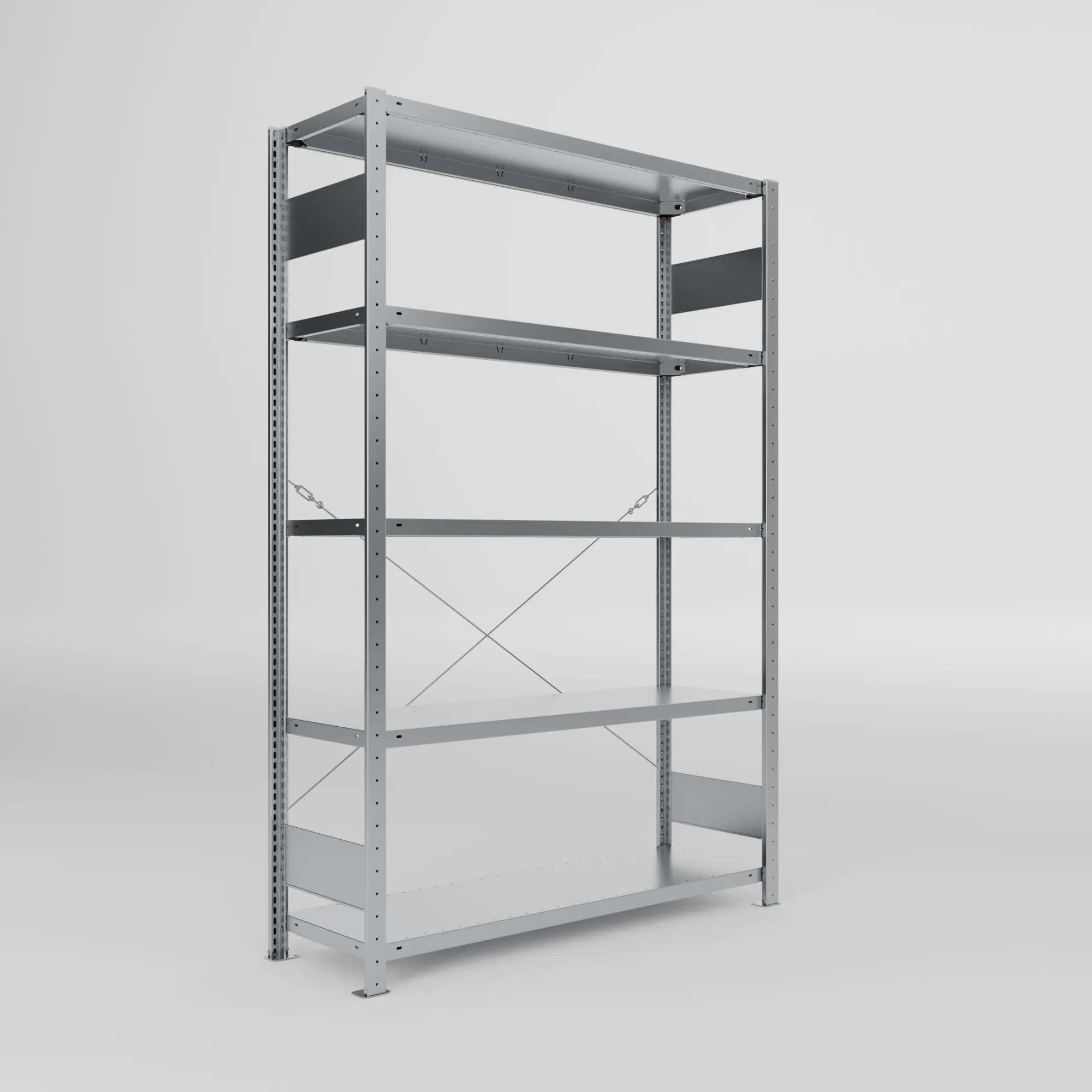 META CLIP S3, Fachbodenregal, Grundregal, 2000 x 1300 x 400 mm, Fachlast 150 kg, 5 Ebenen, verzinkt – Ansicht in Blickhöhe