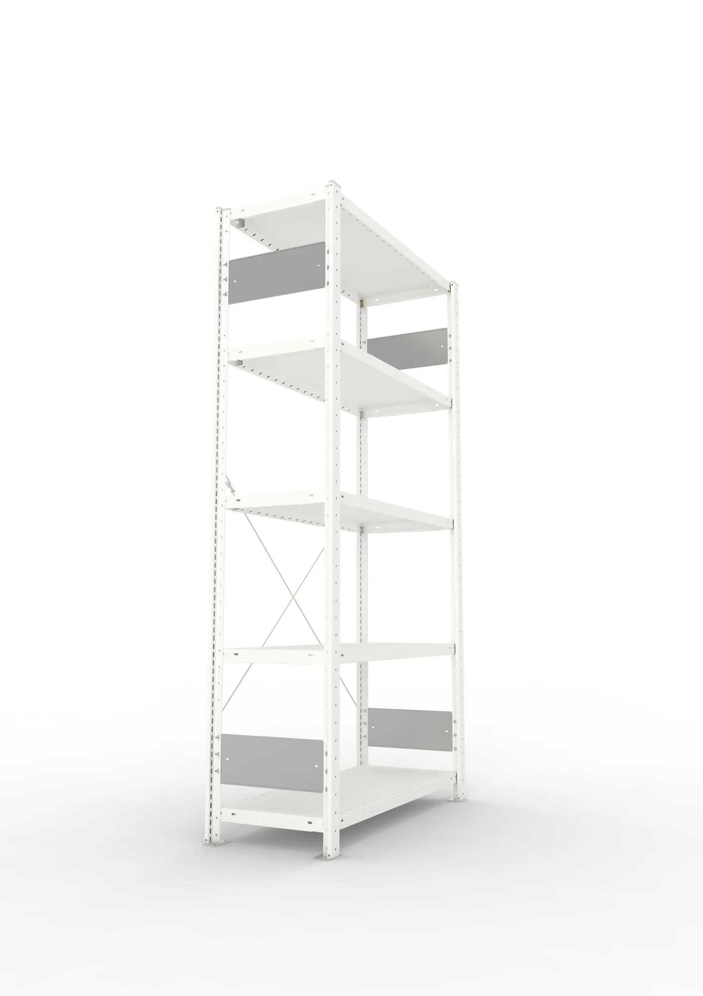 META CLIP S3, Fachbodenregal, Grundregal, 2000 x 1000 x 400 mm, Fachlast 230 kg, 5 Ebenen, RAL 7035 – Seitenansicht