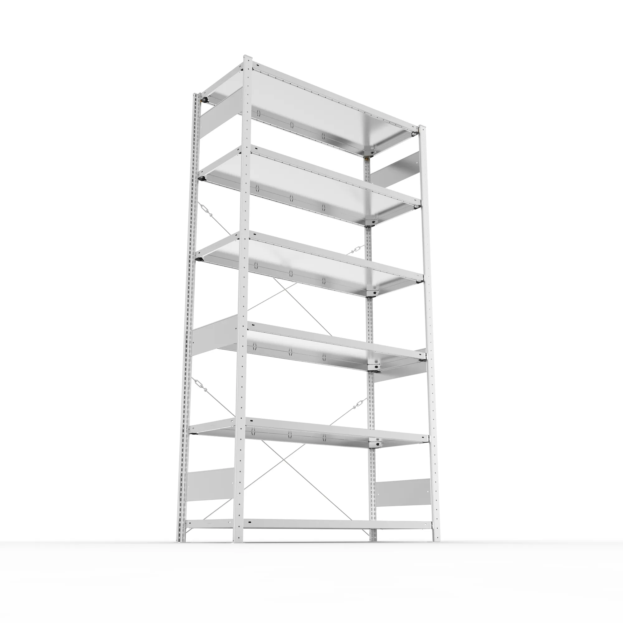 META CLIP, Fachbodenregal, Grundregal, 2500 x 1300 x 500 mm, Fachlast 230 kg, 6 Ebenen, verzinkt – Ansicht von unten
