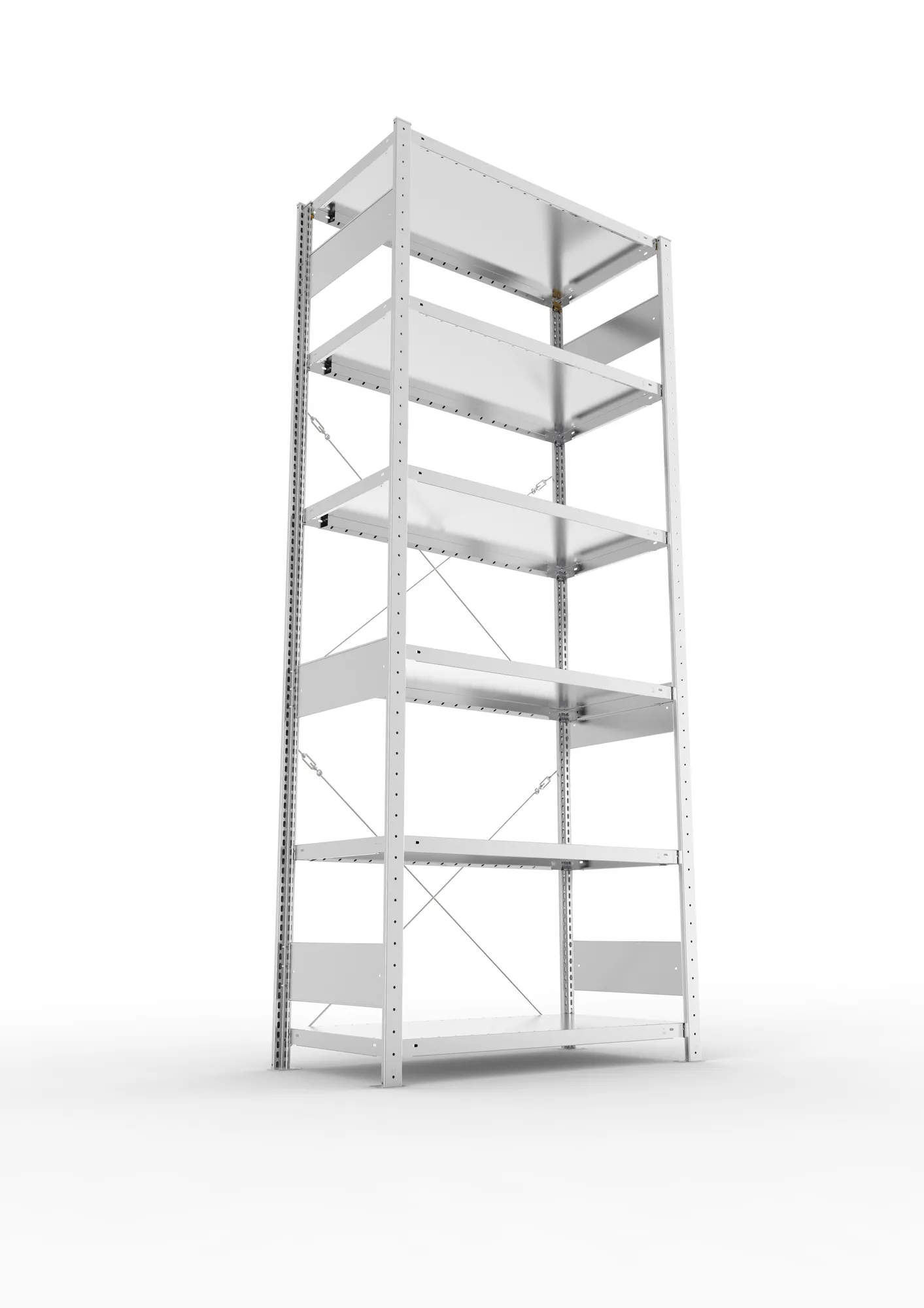 META CLIP S3, Fachbodenregal, Grundregal, 2500 x 1000 x 500 mm, Fachlast 230 kg, 6 Ebenen, verzinkt – Ansicht von unten