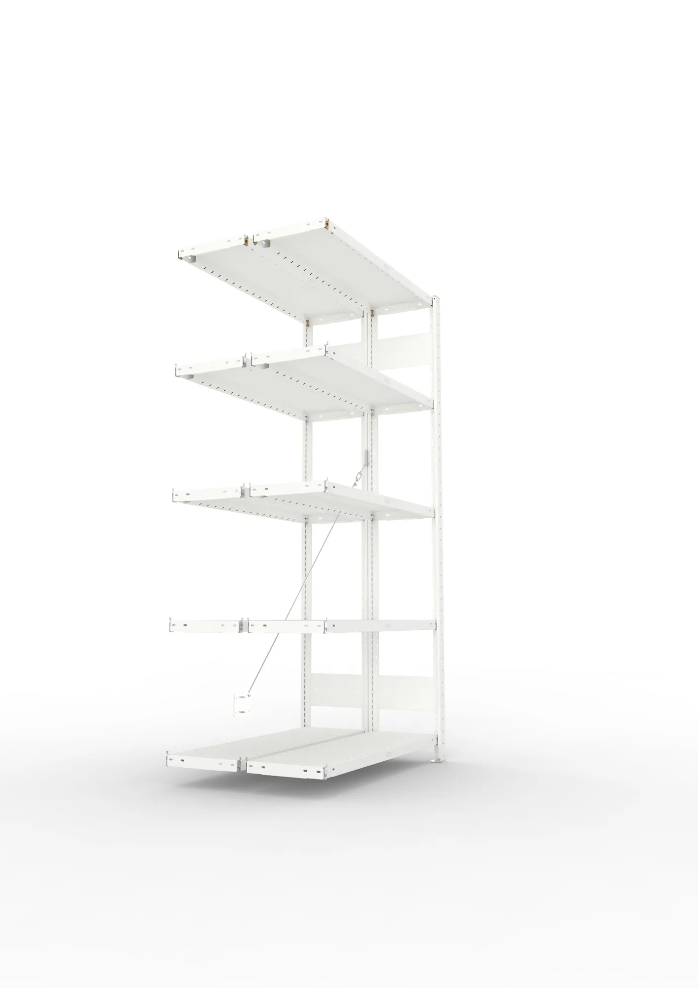 META CLIP, Fachbodenregal, Doppel-Anbauregal, 2000 x 1000 x 300 mm, Fachlast 230 kg, 5 Ebenen, RAL 7035 – Seitenansicht