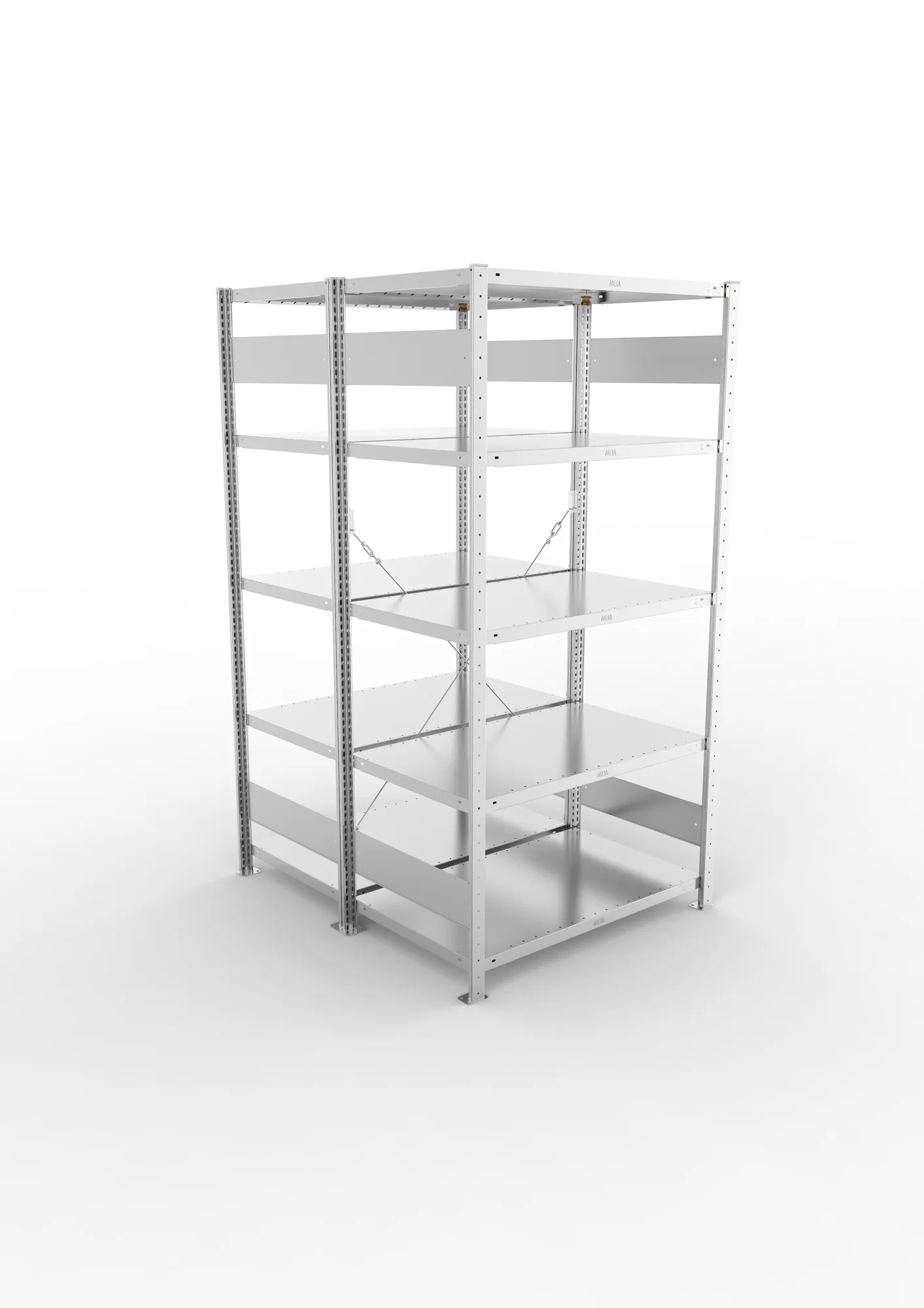 META CLIP, Fachbodenregal, Doppel-Grundregal, 2000 x 1000 x 600 mm, Fachlast 230 kg, 5 Ebenen, verzinkt – Ansicht von oben