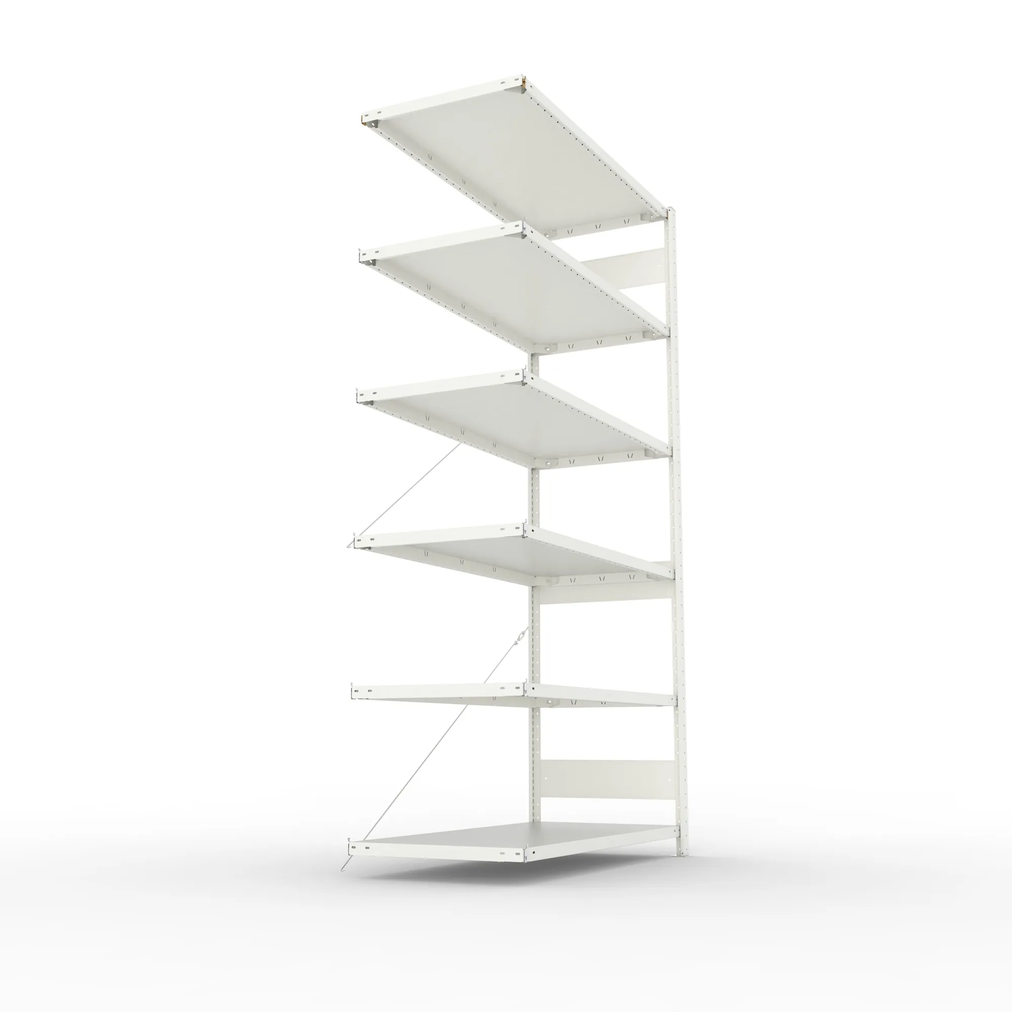 META CLIP, Fachbodenregal, Anbauregal, 2500 x 1300 x 600 mm, Fachlast 230 kg, 6 Ebenen, RAL 7035 – Seitenansicht