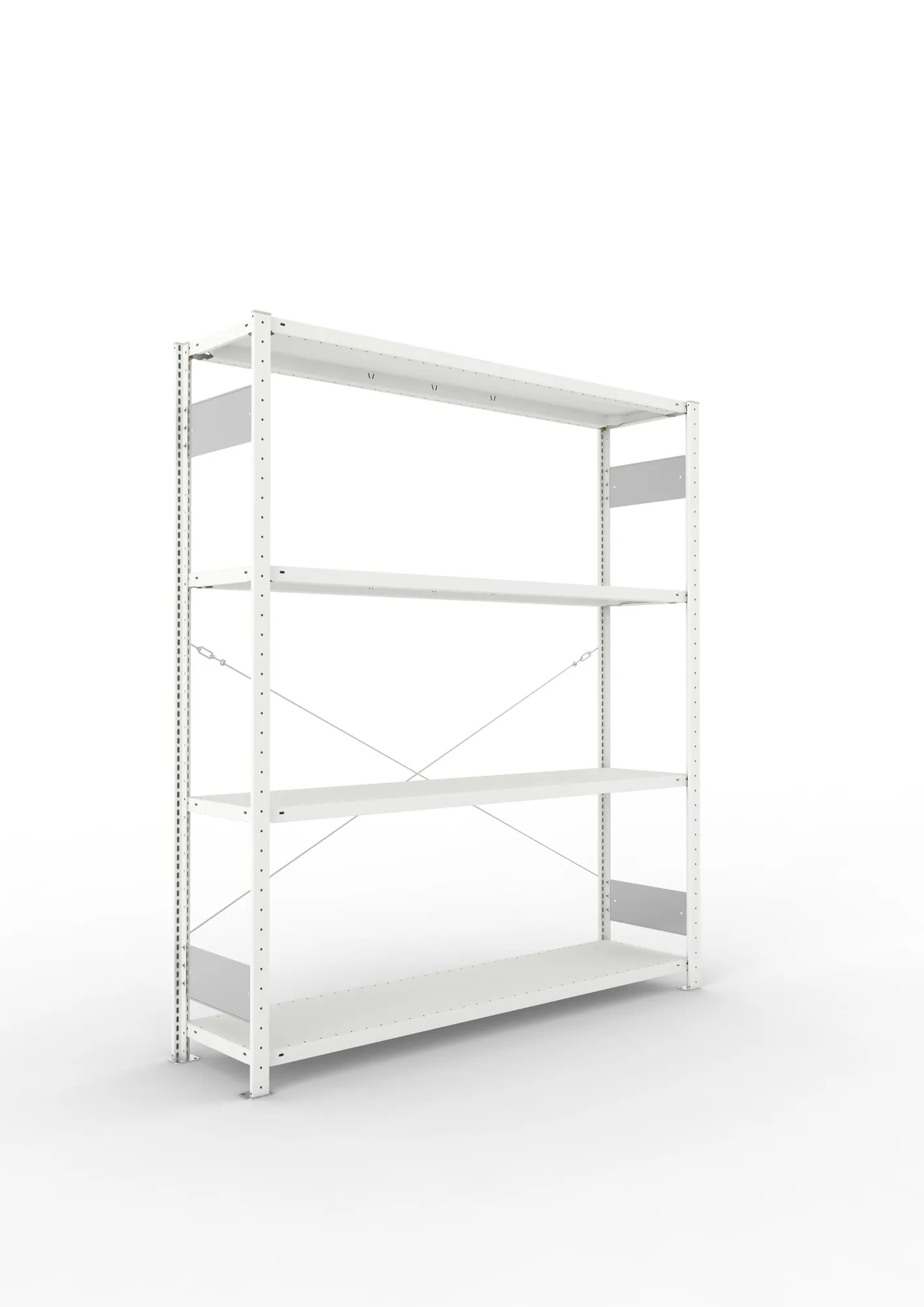 META CLIP S3, Fachbodenregal, Grundregal, 2000 x 1700 x 400 mm, Fachlast 200 kg, 4 Ebenen, RAL 7035 – Ansicht in Blickhöhe