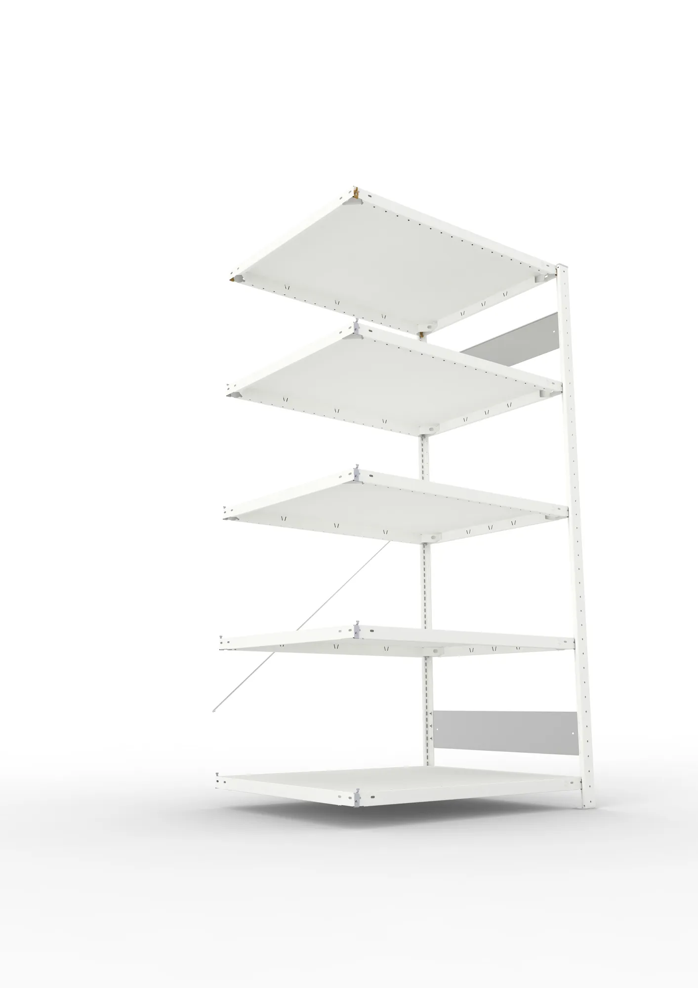 META CLIP S3, Fachbodenregal, Anbauregal, 2000 x 1000 x 800 mm, Fachlast 230 kg, 5 Ebenen, RAL 7035 – Ansicht von unten