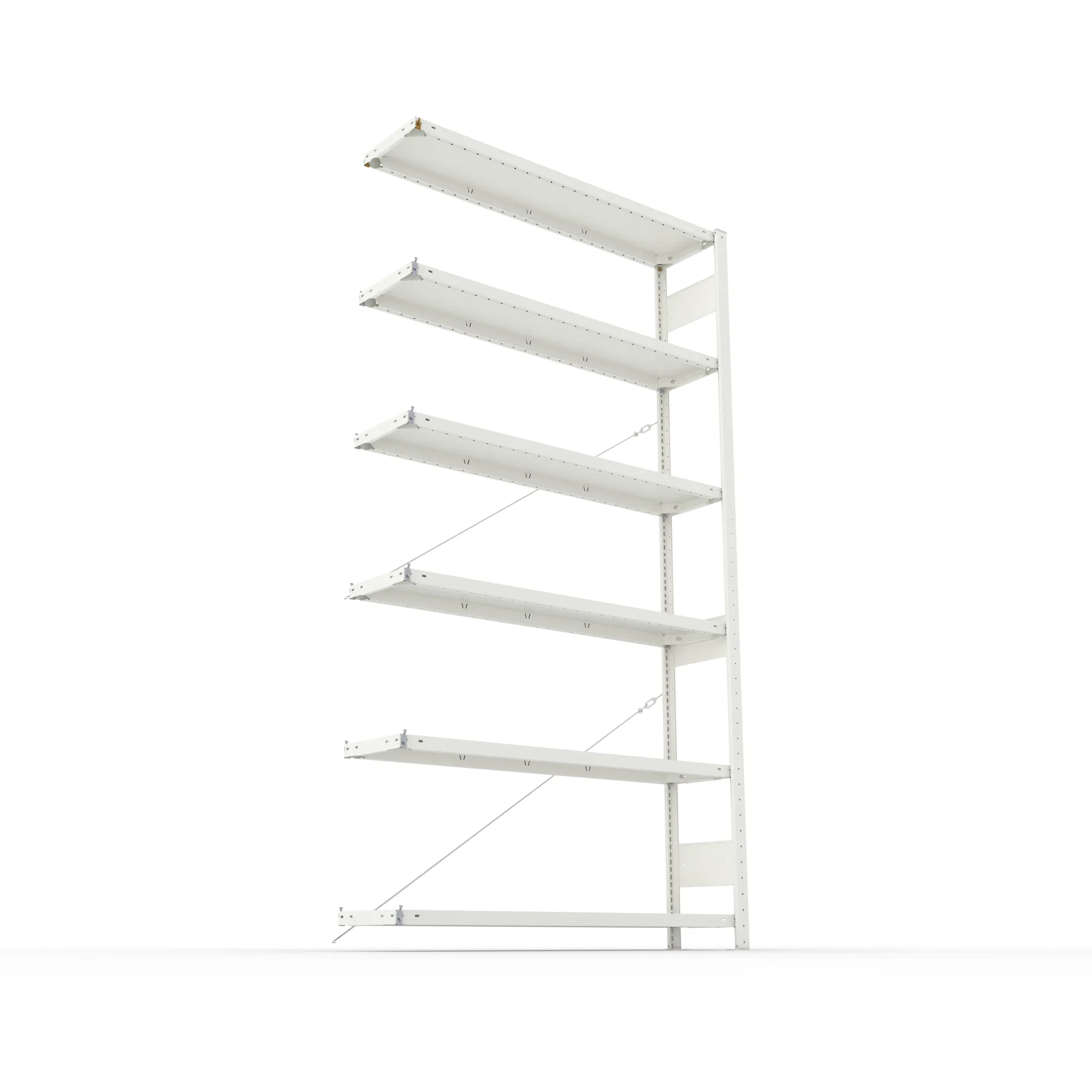 META CLIP, Fachbodenregal, Anbauregal, 2500 x 1300 x 300 mm, Fachlast 230 kg, 6 Ebenen, RAL 7035 – Ansicht von unten