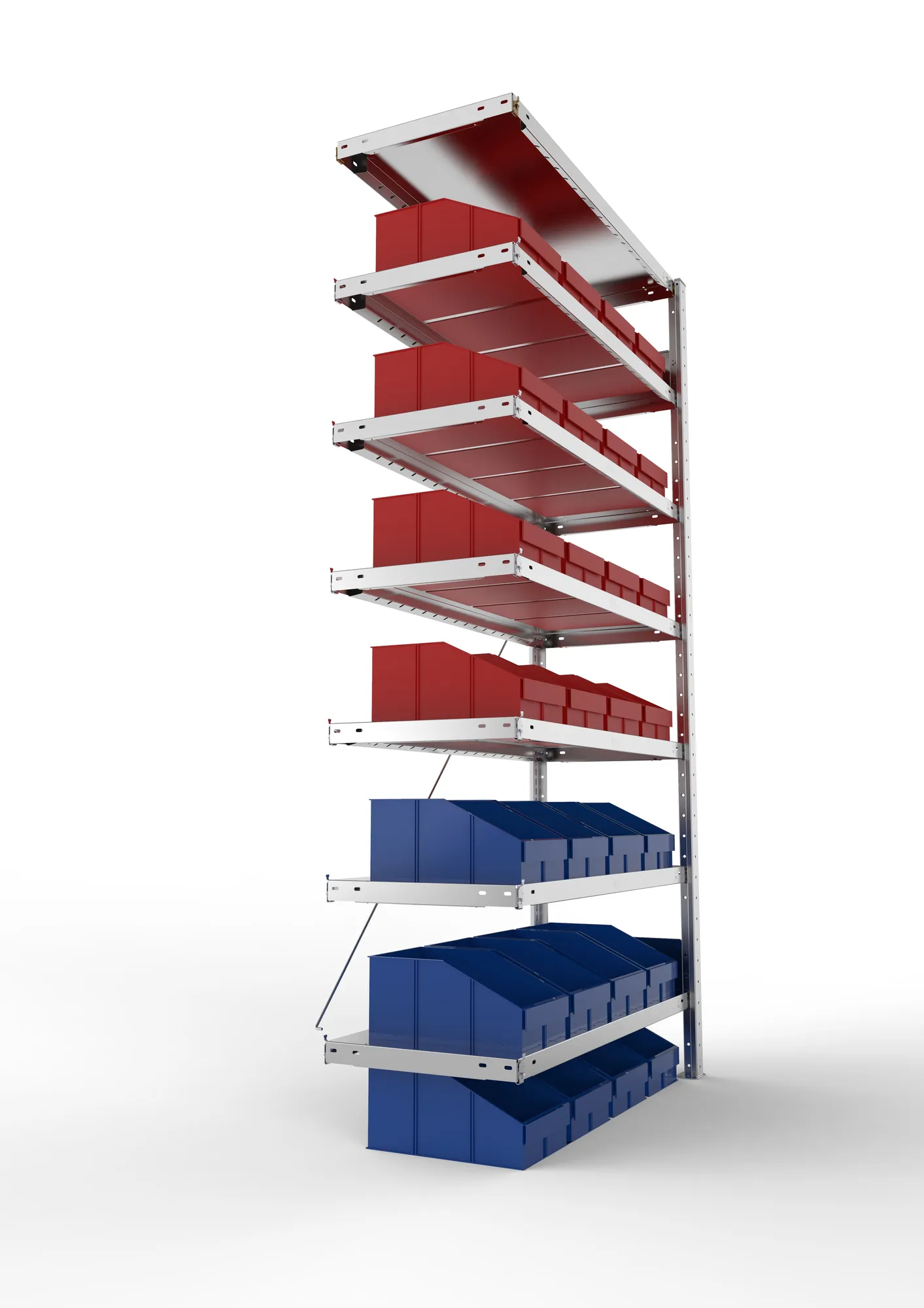 META CLIP S3, Sichtlagerkastenregal, Anbauregal, 2000 x 1000 x 400 mm, Fachlast 100 kg, 28 Sichtlagerkästen, 7 Ebenen, verzinkt – Seitenansicht