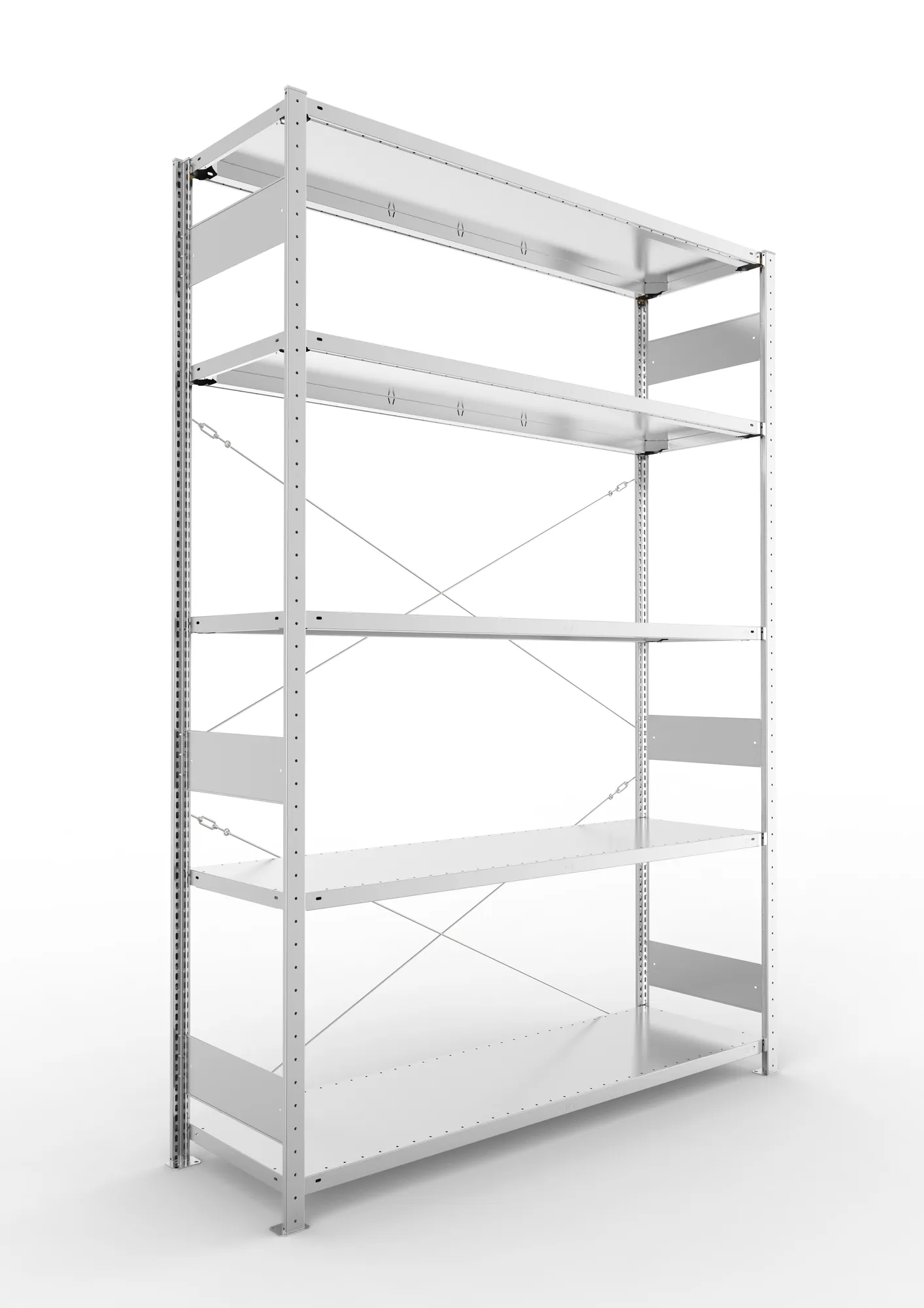 META CLIP S3, Fachbodenregal, Grundregal, 2500 x 1700 x 500 mm, Fachlast 200 kg, 4 Ebenen, verzinkt – Ansicht in Blickhöhe