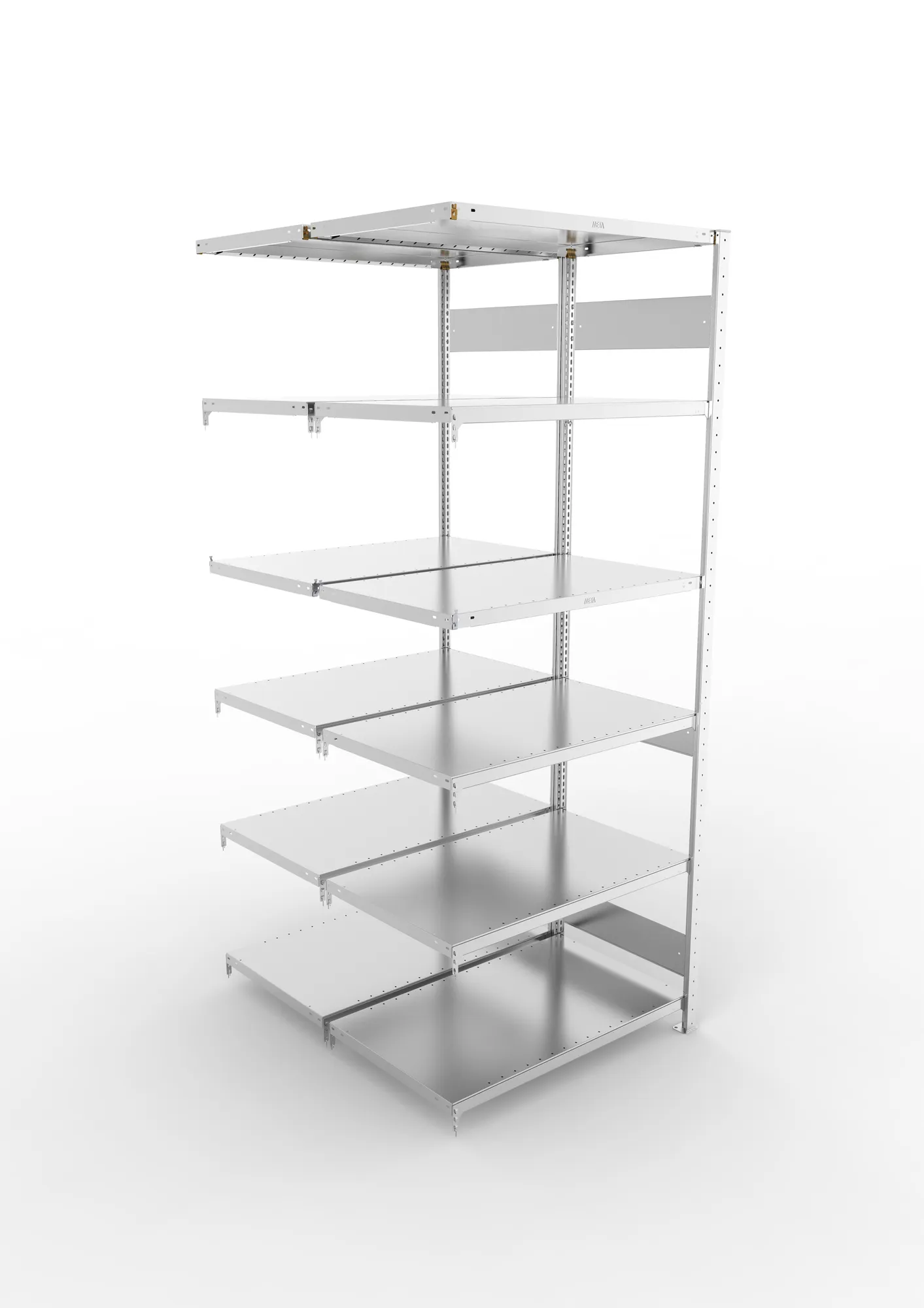 META CLIP S3, Fachbodenregal, Doppel-Anbauregal, 2500 x 1000 x 600 mm, Fachlast 230 kg, 6 Ebenen, Längsriegel, verzinkt – Ansicht von oben