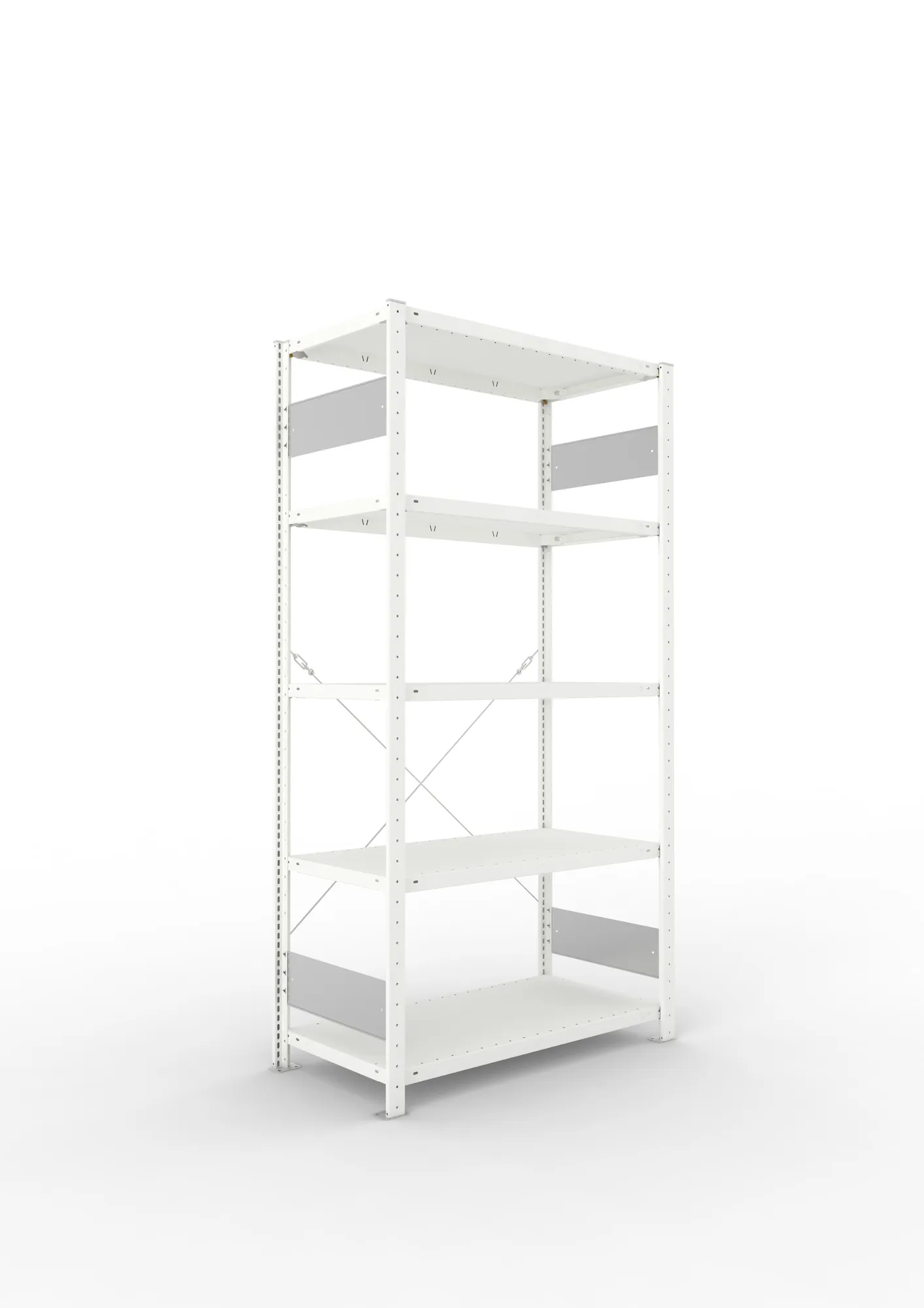 META CLIP S3, Fachbodenregal, Grundregal, 2000 x 1000 x 500 mm, Fachlast 150 kg, 5 Ebenen, RAL 7035 – Ansicht in Blickhöhe