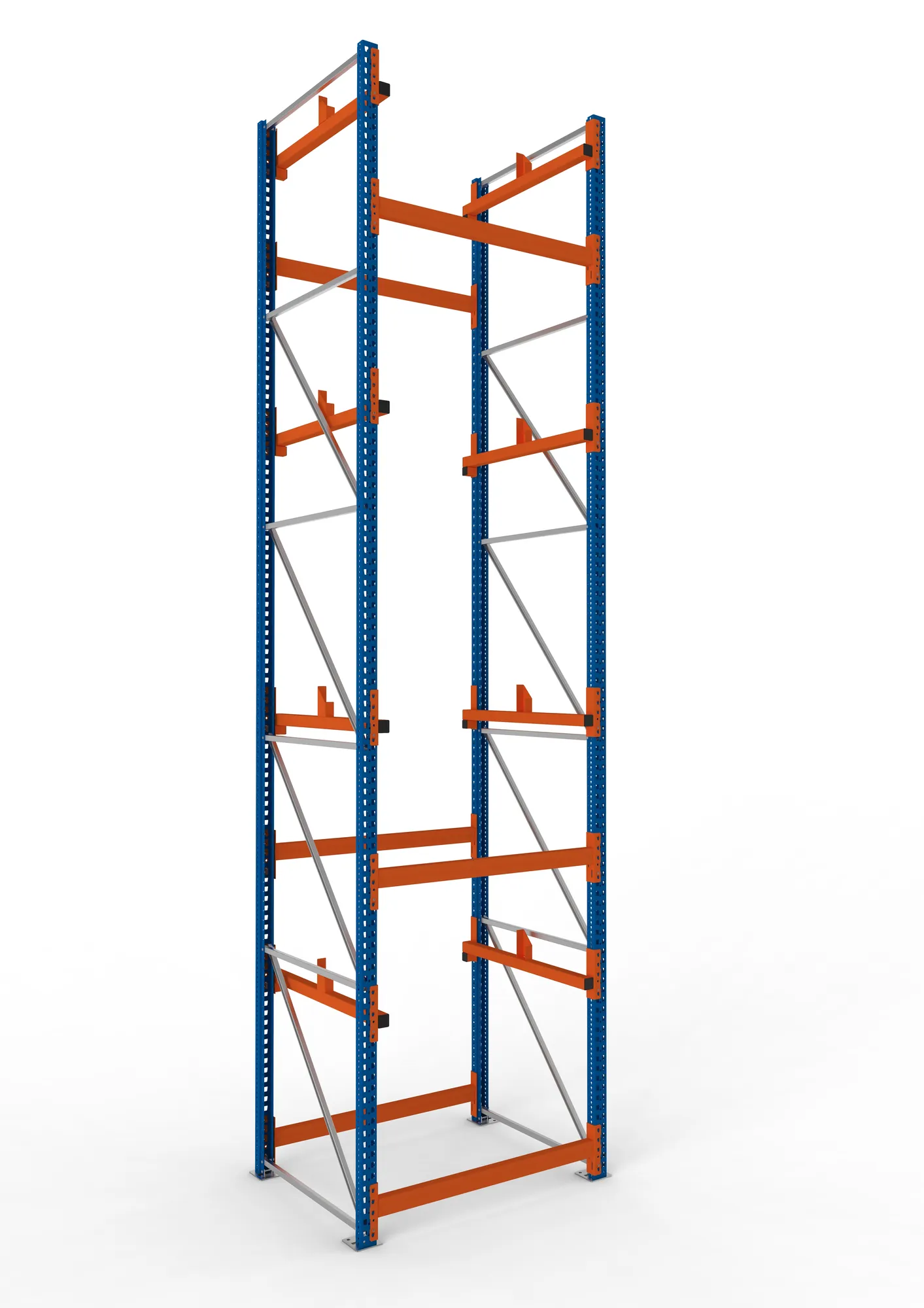 META MULTIPAL, Kabeltrommelregal, Grundregal, 5500 x 1300 x 1100 mm, Feldlast 5500 kg, 2 Ebenen, Typ 1, RAL 5010 – Ansicht in Blickhöhe