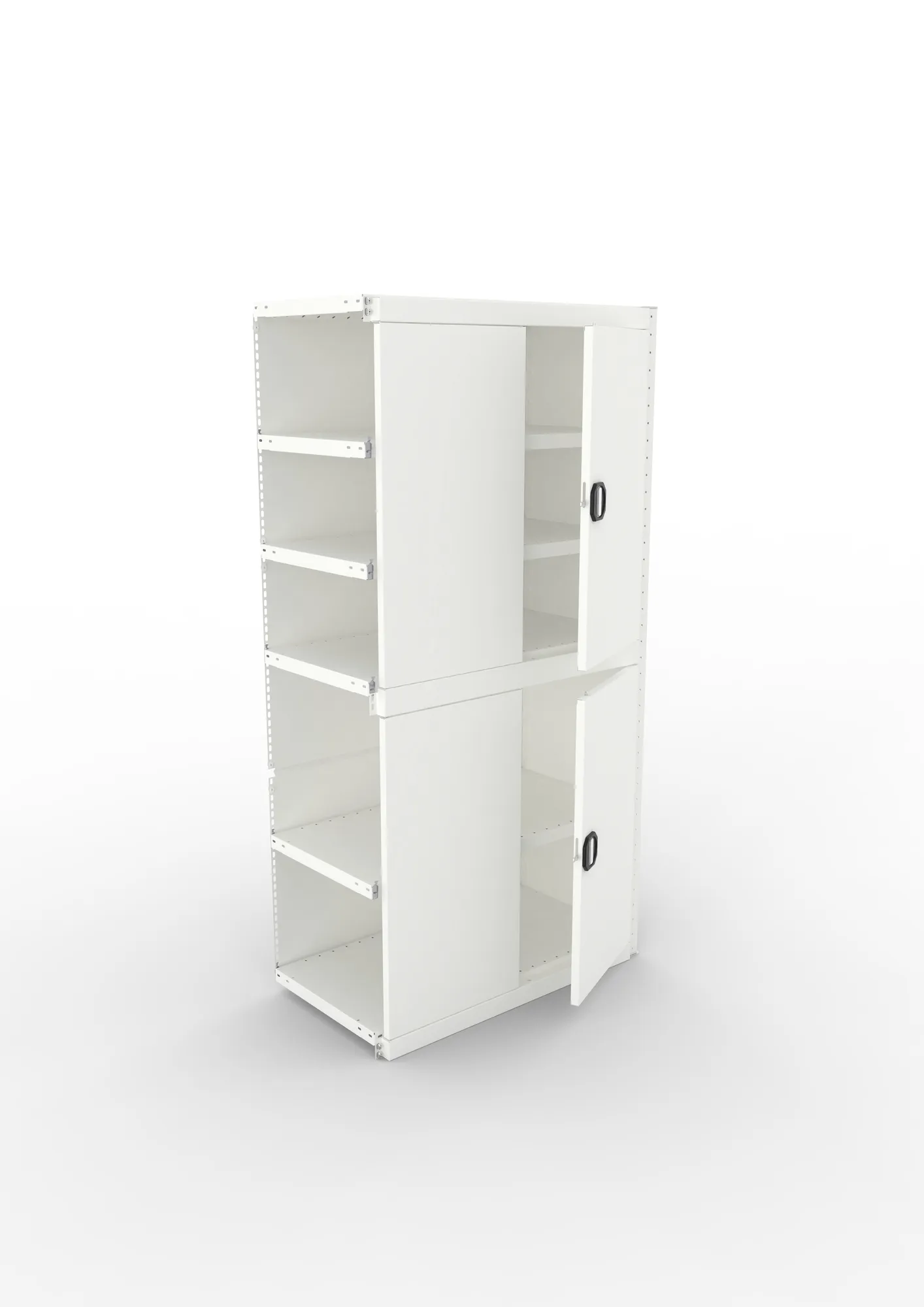 META CLIP, Schrankmodul, Anbauregal, Variante 2, 2000 x 1000 x 500 mm, mit zwei Flügeltüren, RAL 7035 – Ansicht von oben