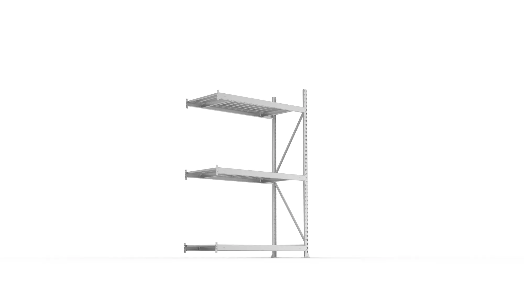 META MINI-RACK, Weitspannregal, Anbauregal, 2200 x 1400 x 650 mm, Fachlast 600 kg, Stahlpaneelböden, 3 Ebenen – Ansicht von unten