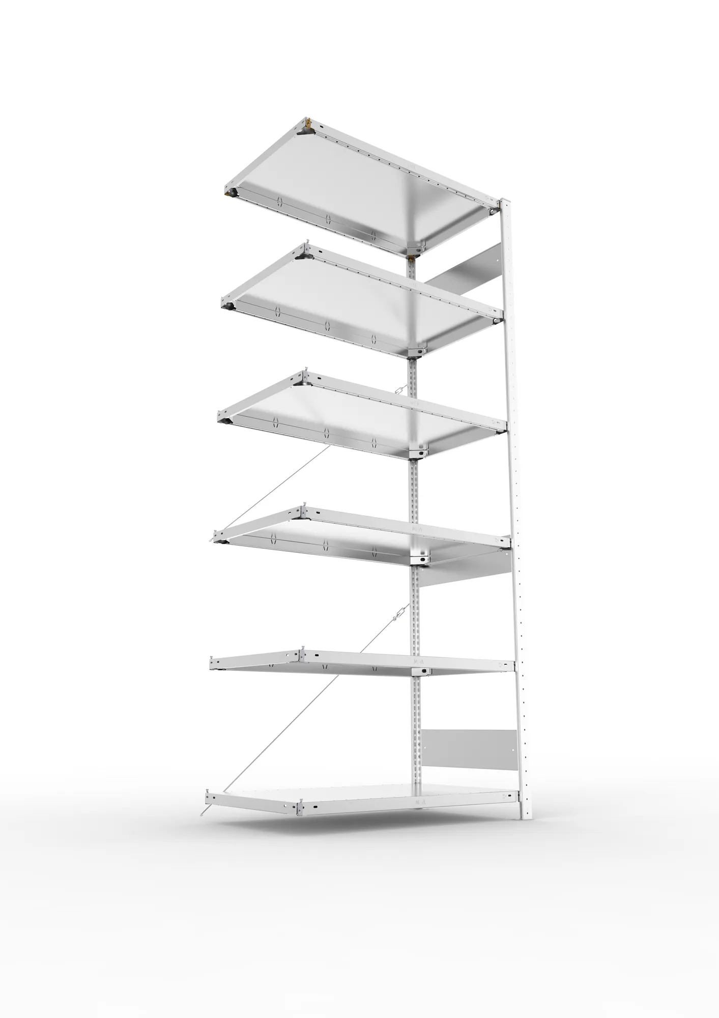 META CLIP S3, Fachbodenregal, Anbauregal, 2500 x 1000 x 600 mm, Fachlast 150 kg, 6 Ebenen, verzinkt – Ansicht von unten