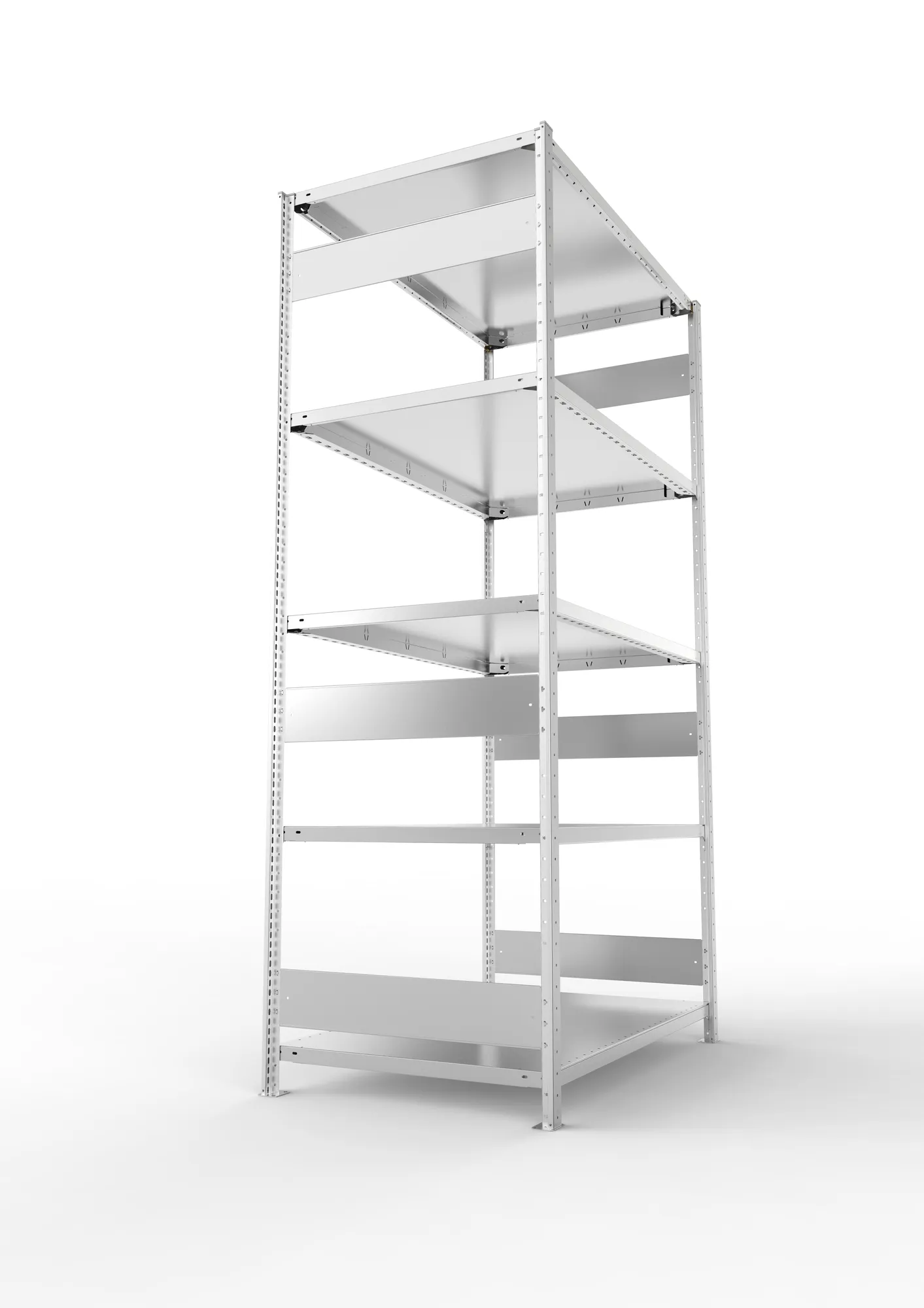META CLIP S3, Fachbodenregal, Grundregal, 2500 x 1300 x 800 mm, Fachlast 230 kg, 5 Ebenen, Längsriegel, verzinkt – Seitenansicht
