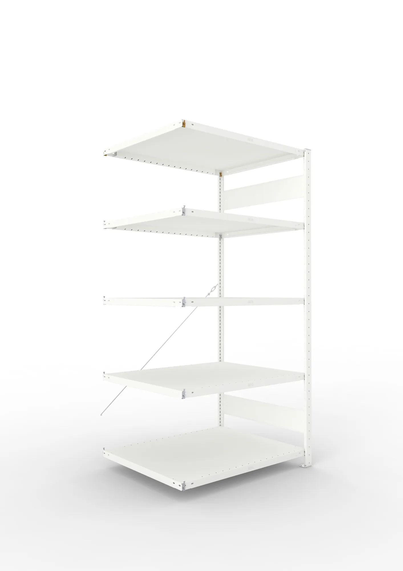 META CLIP, Fachbodenregal, Anbauregal, 2000 x 1000 x 800 mm, Fachlast 230 kg, 5 Ebenen, RAL 7035 – Ansicht in Blickhöhe