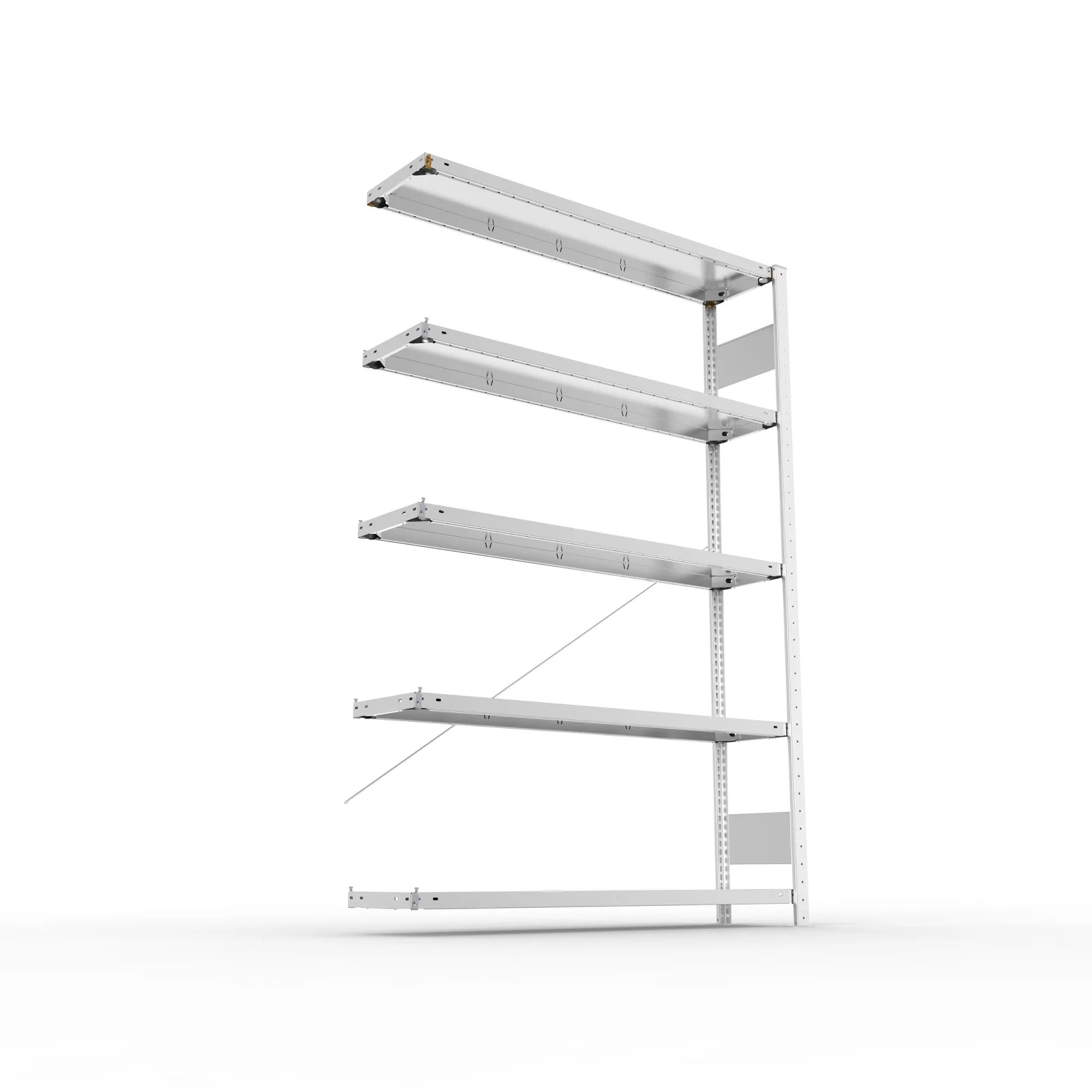META CLIP S3, Fachbodenregal, Anbauregal, 2000 x 1300 x 300 mm, Fachlast 230 kg, 5 Ebenen, verzinkt – Ansicht von unten