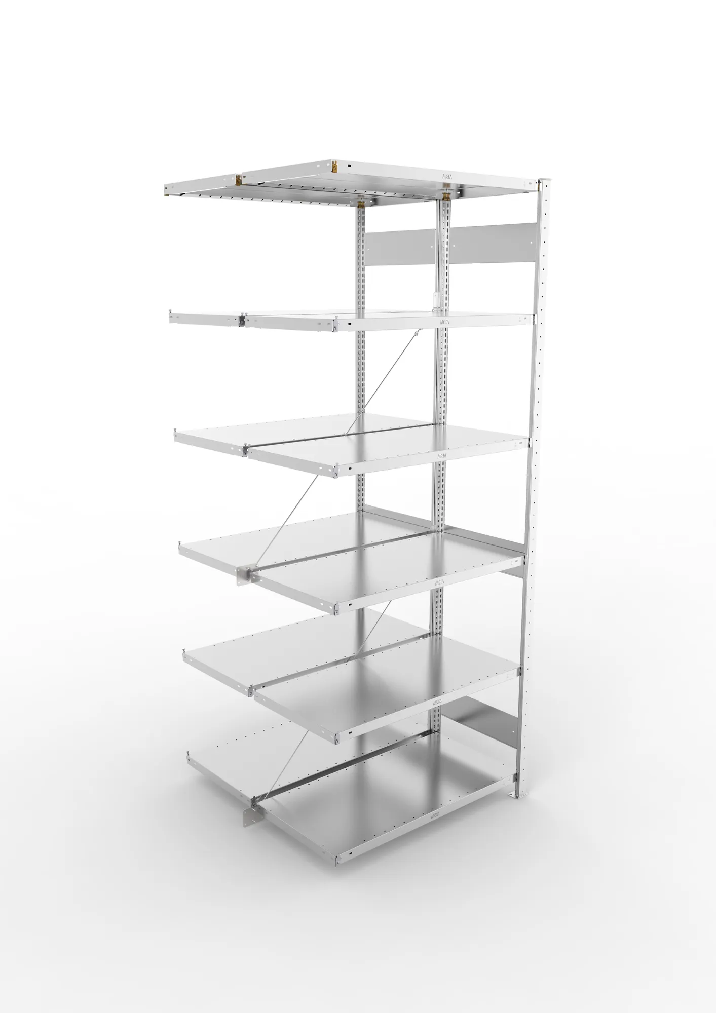 META CLIP, Fachbodenregal, Doppel-Anbauregal, 2500 x 1000 x 500 mm, Fachlast 230 kg, 6 Ebenen, verzinkt – Ansicht von oben