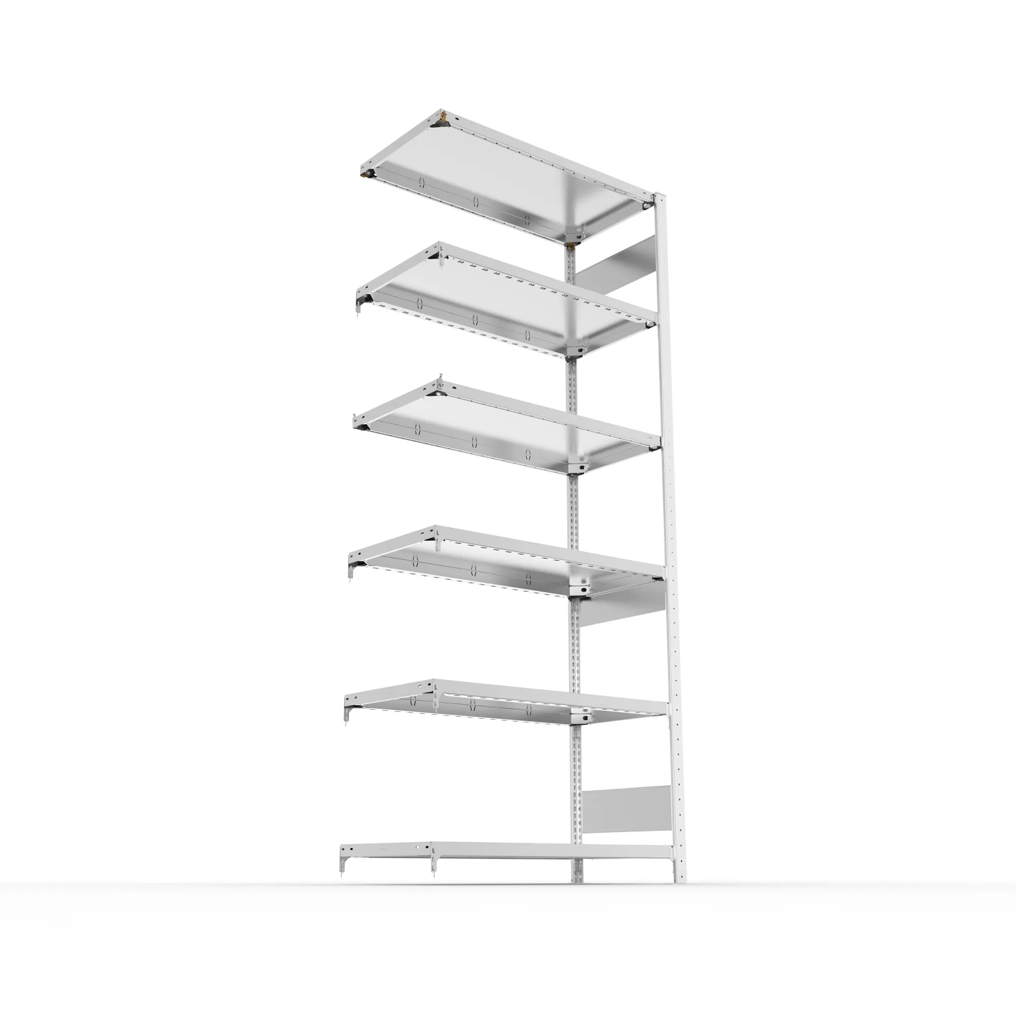 META CLIP S3, Fachbodenregal, Anbauregal, 2500 x 1000 x 500 mm, Fachlast 230 kg, 6 Ebenen, Längsriegel, verzinkt – Ansicht von unten