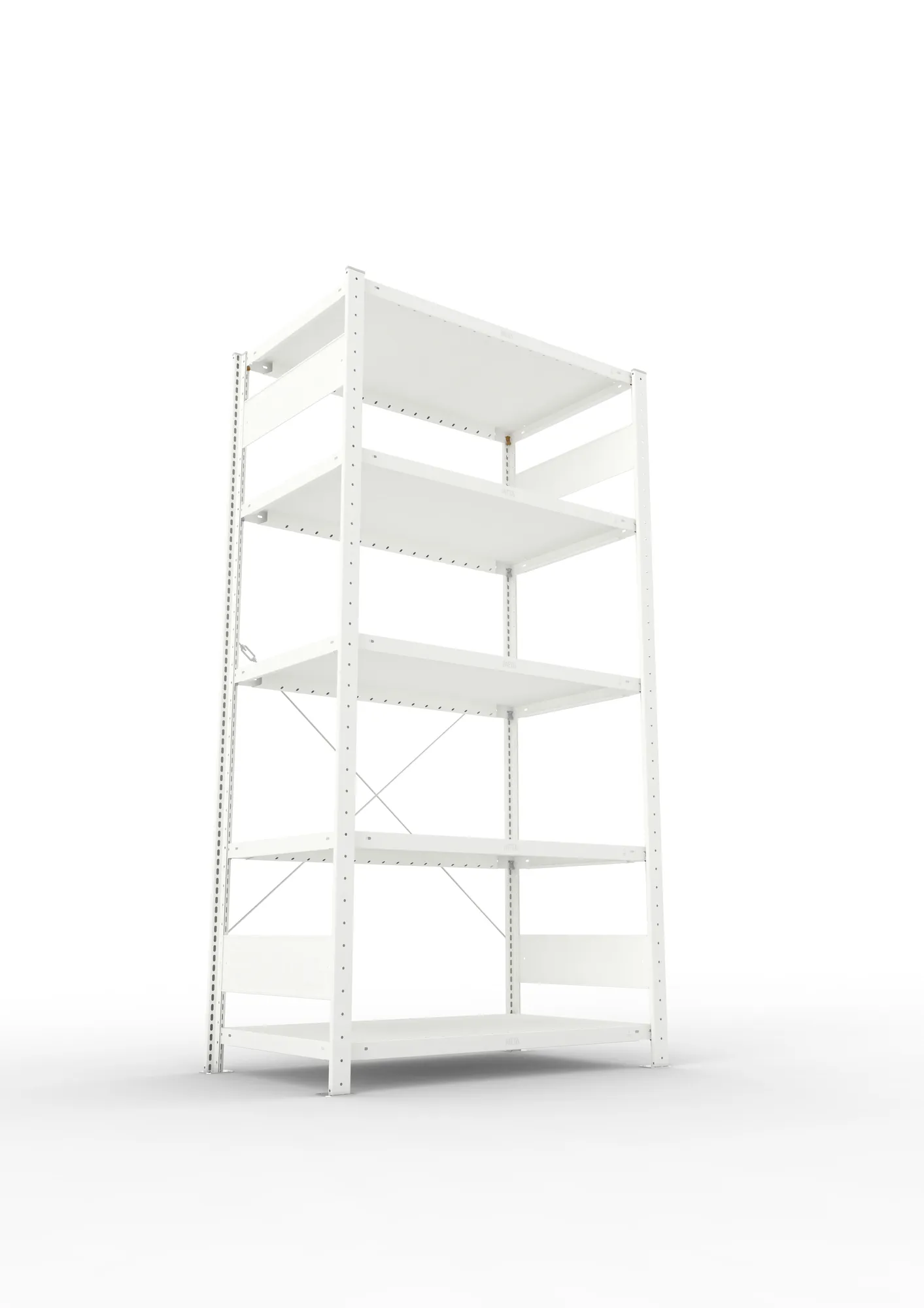 META CLIP, Fachbodenregal, Grundregal, 2000 x 1000 x 600 mm, Fachlast 230 kg, 5 Ebenen, RAL 7035 – Ansicht von unten