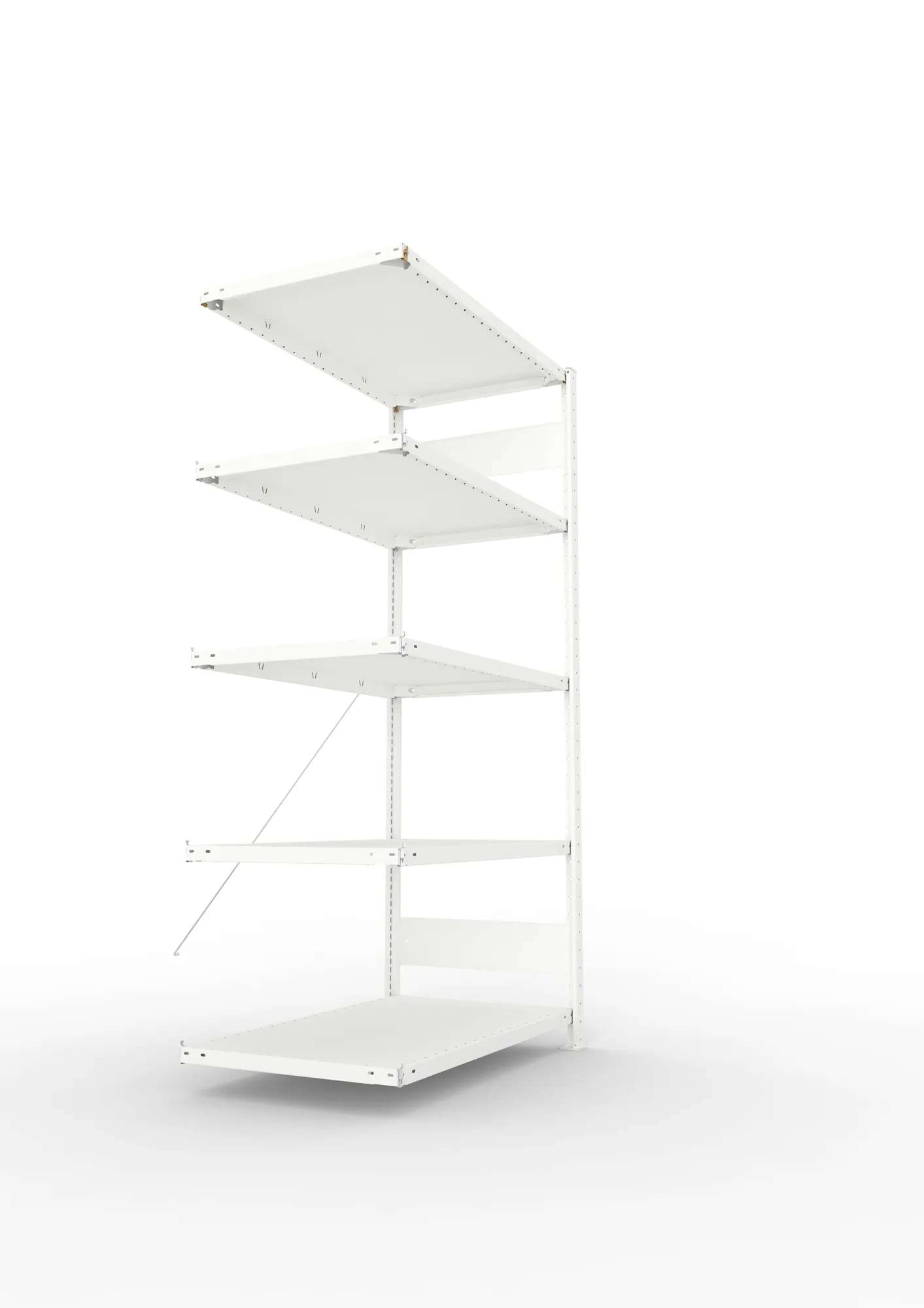 META CLIP, Fachbodenregal, Anbauregal, 2000 x 1000 x 600 mm, Fachlast 150 kg, 5 Ebenen, RAL 7035 – Seitenansicht