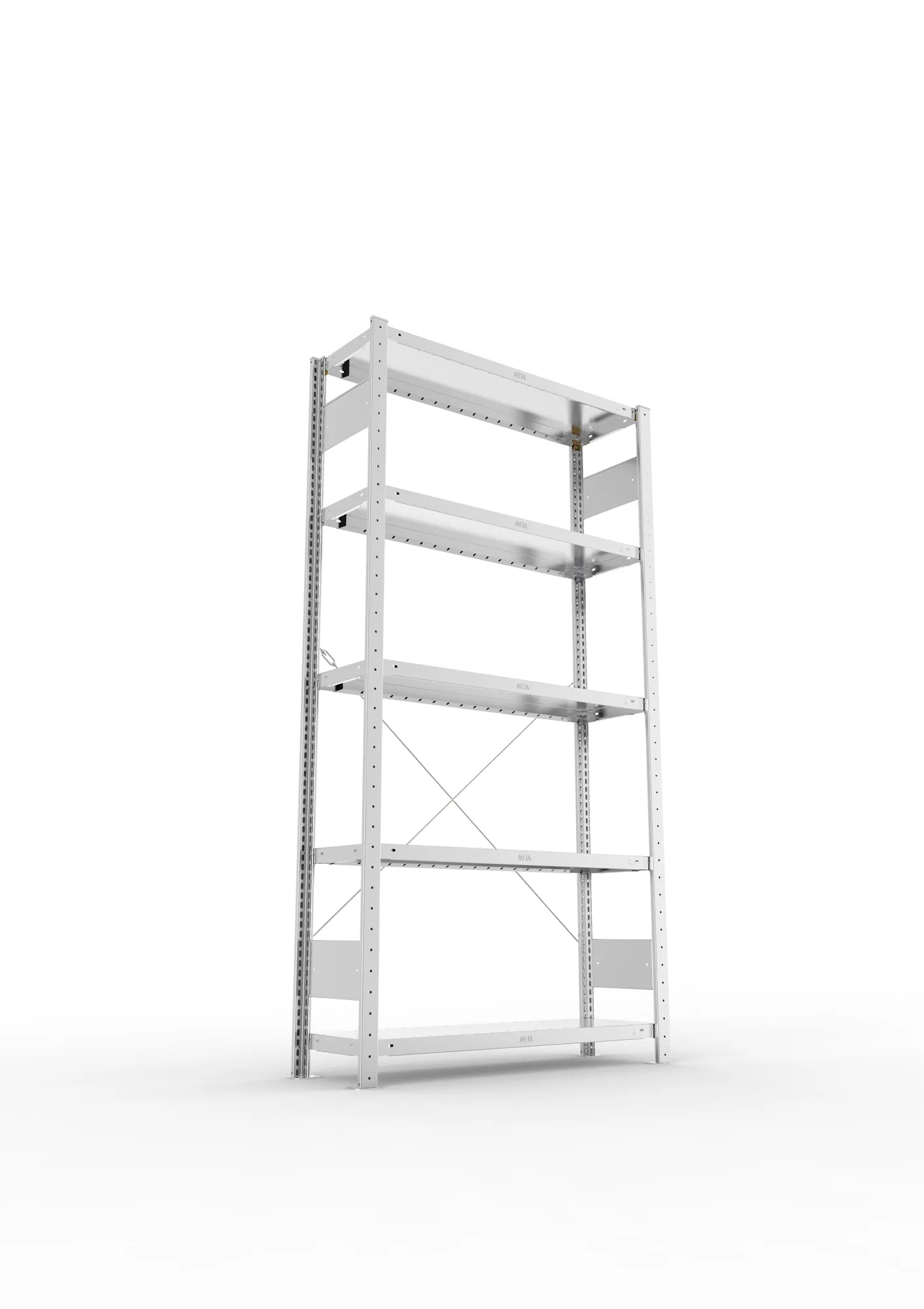 META CLIP, Fachbodenregal, Grundregal, 2000 x 1000 x 300 mm, Fachlast 230 kg, 5 Ebenen, verzinkt – Ansicht von unten