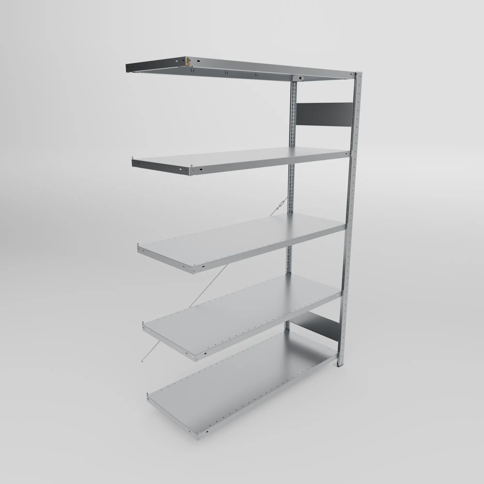 META CLIP S3, Fachbodenregal, Anbauregal, 2000 x 1300 x 500 mm, Fachlast 150 kg, 5 Ebenen, verzinkt – Ansicht von oben