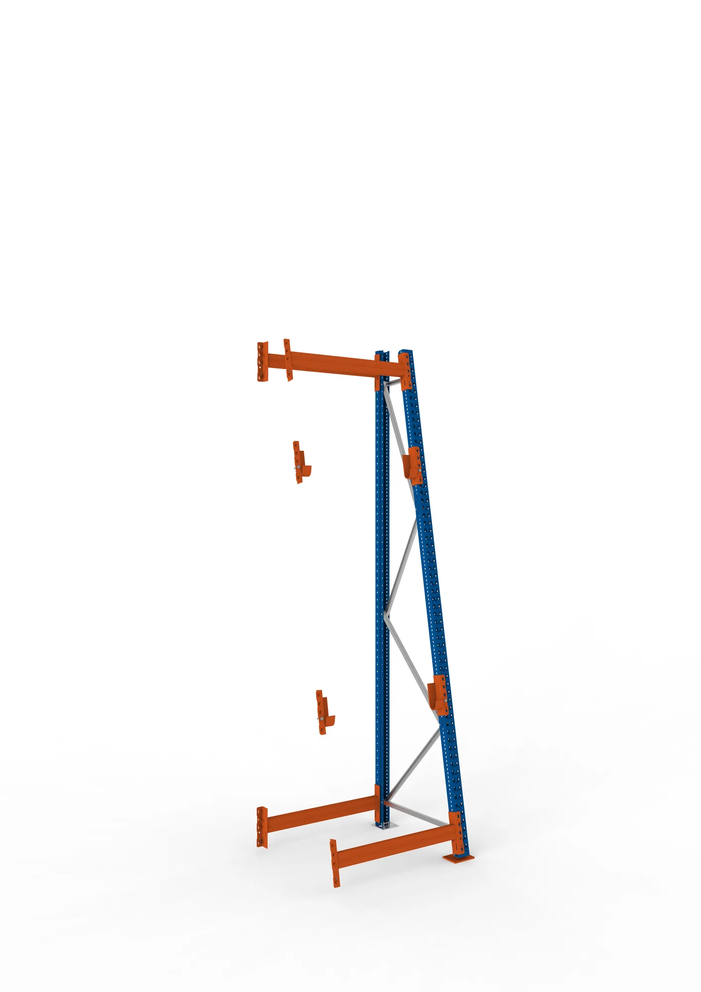 META MULTIPAL, Kabeltrommelregal, Anbauregal, 3300 x 900 x 900 mm, Feldlast 1500 kg, 2 Ebenen, Typ 3/A-Ständer, RAL 5010 – Ansicht in Blickhöhe