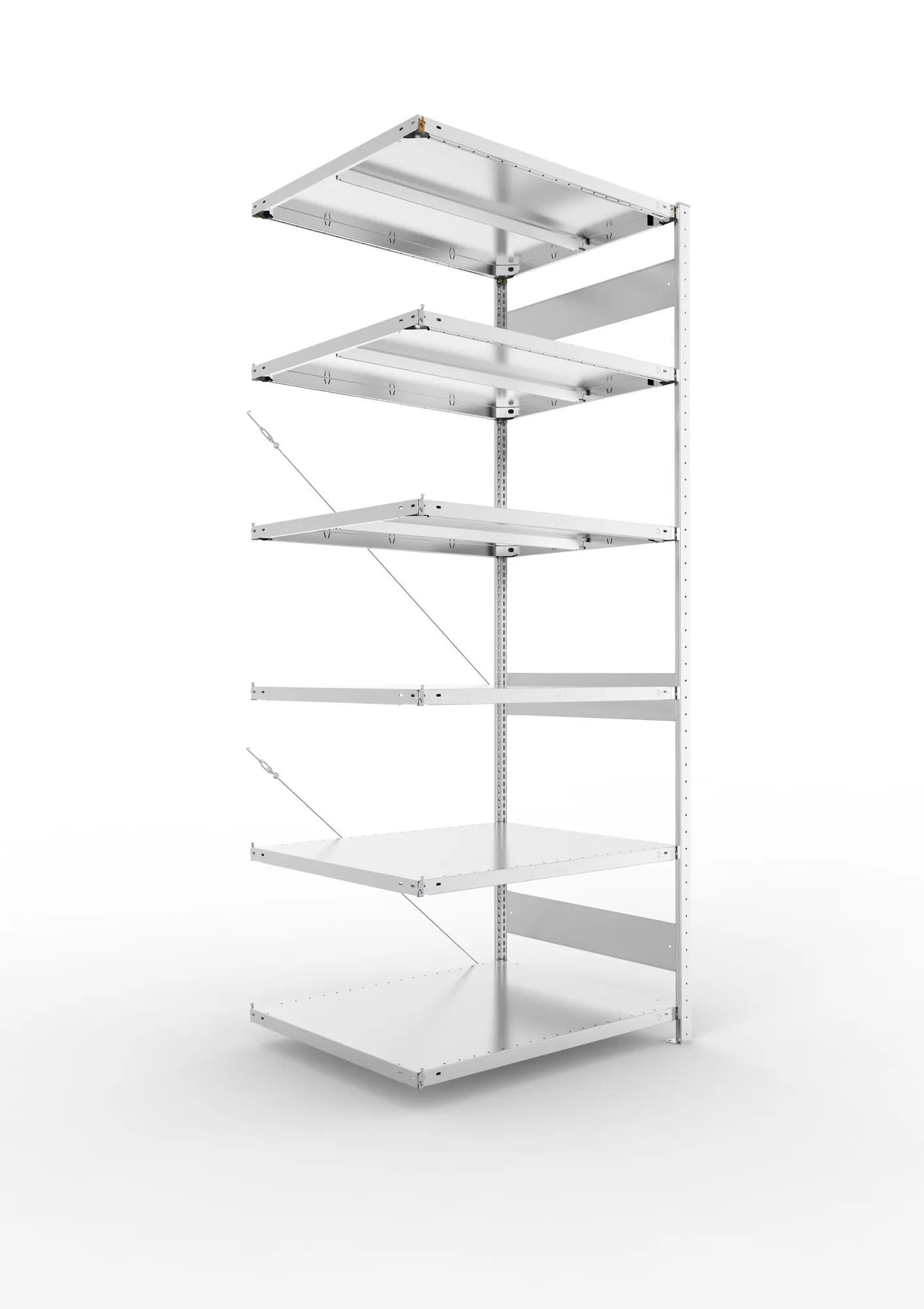 META CLIP, Fachbodenregal, Anbauregal, 2500 x 1000 x 800 mm, Fachlast 330 kg, 6 Ebenen, verzinkt – Ansicht in Blickhöhe