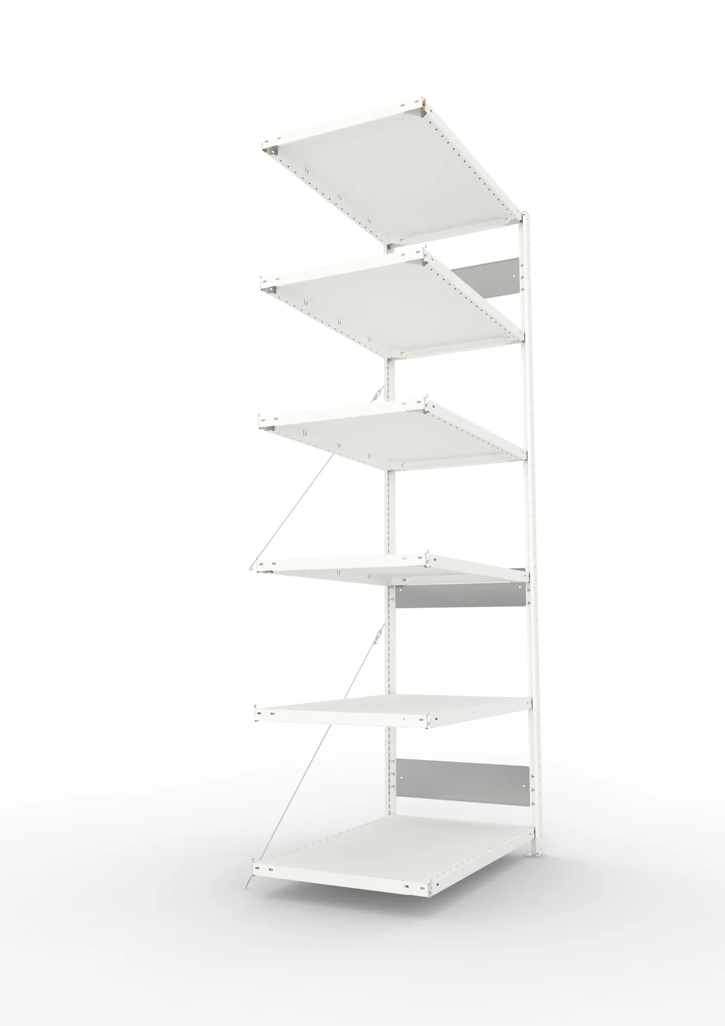 META CLIP S3, Fachbodenregal, Anbauregal, 2500 x 1000 x 600 mm, Fachlast 150 kg, 6 Ebenen, RAL 7035 – Seitenansicht