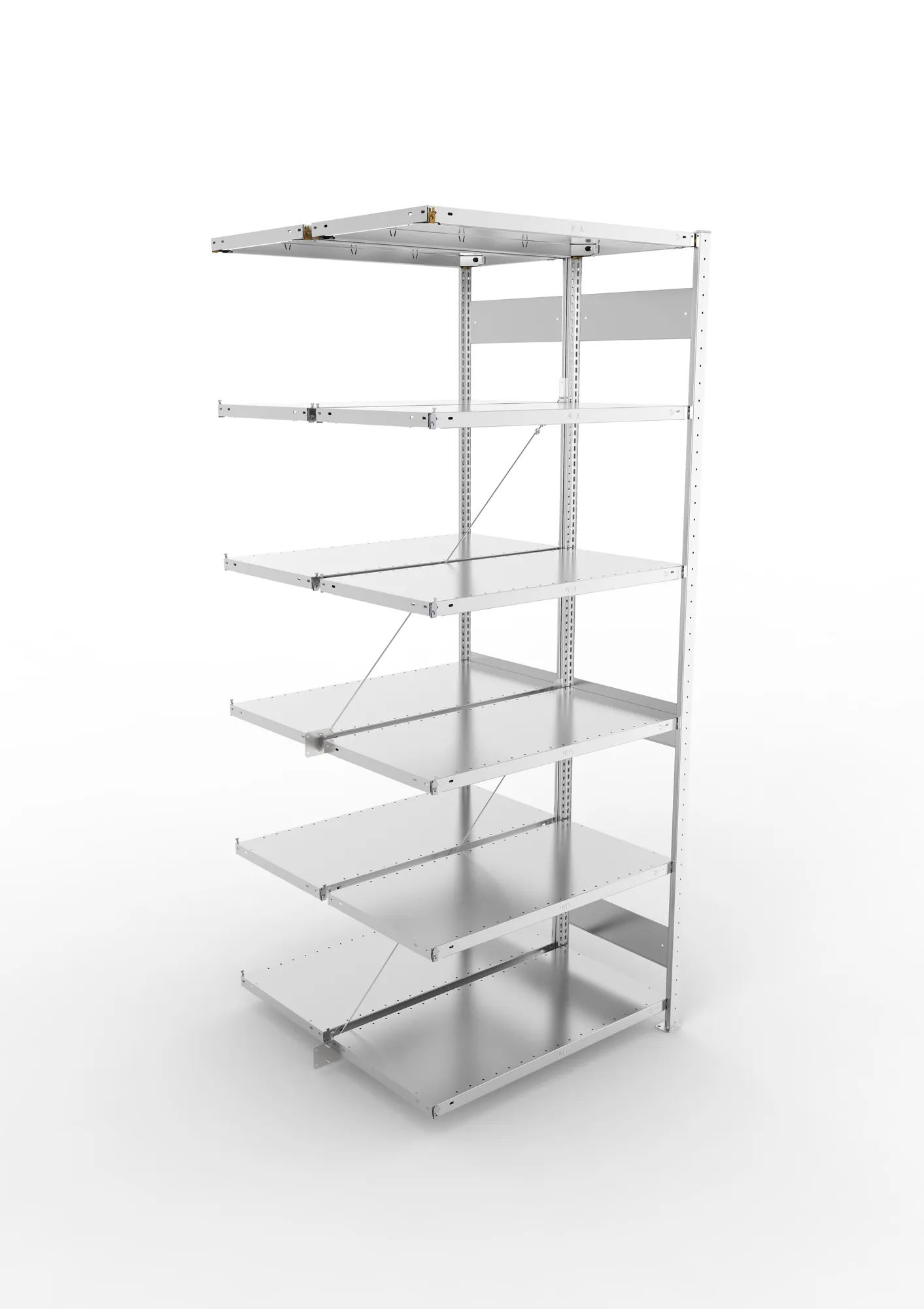 META CLIP, Fachbodenregal, Doppel-Anbauregal, 2500 x 1000 x 500 mm, Fachlast 150 kg, 6 Ebenen, verzinkt – Ansicht von oben