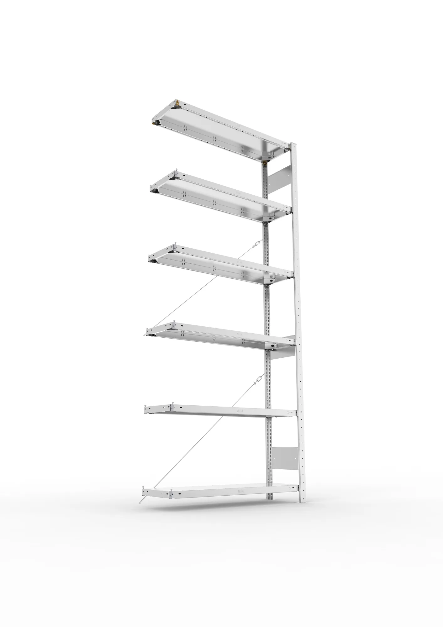 META CLIP, Fachbodenregal, Anbauregal, 2500 x 1000 x 300 mm, Fachlast 150 kg, 6 Ebenen, verzinkt – Ansicht von unten