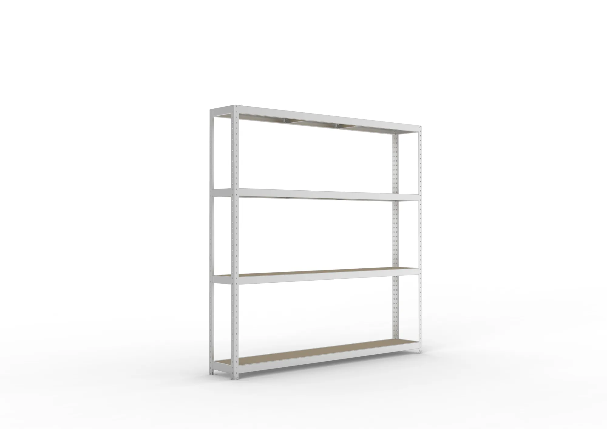 META SPEED-RACK, Weitspannregal, 2470 x 2500 x 400 mm, Fachlast 400 kg, Spanplattenböden, 4 Ebenen – Ansicht in Blickhöhe