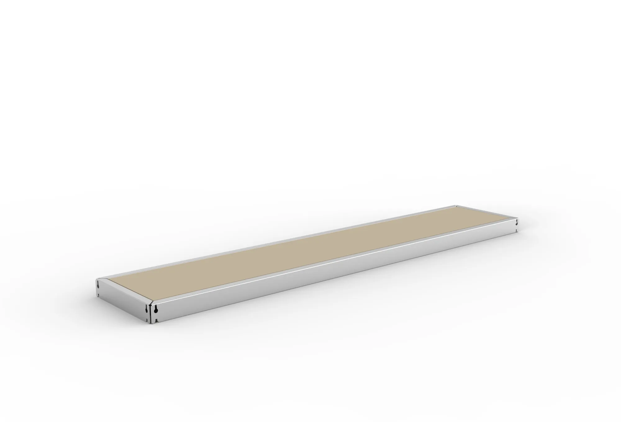 META SPEED-RACK, Zusatzboden Spanplatte, 2000 x 400 mm, verzinkt – Ansicht in Blickhöhe