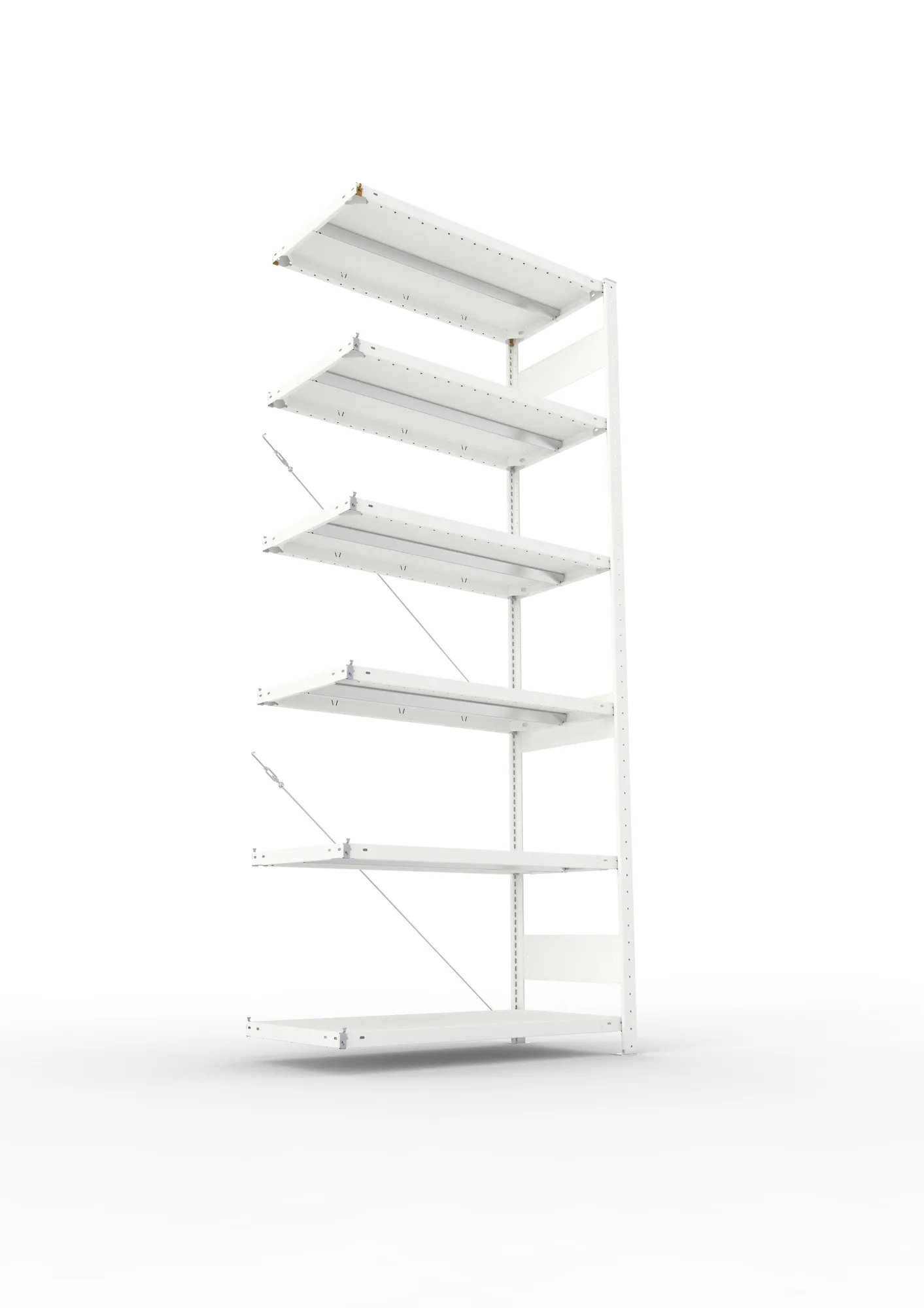 META CLIP, Fachbodenregal, Anbauregal, 2500 x 1000 x 500 mm, Fachlast 330 kg, 6 Ebenen, RAL 7035 – Ansicht von unten