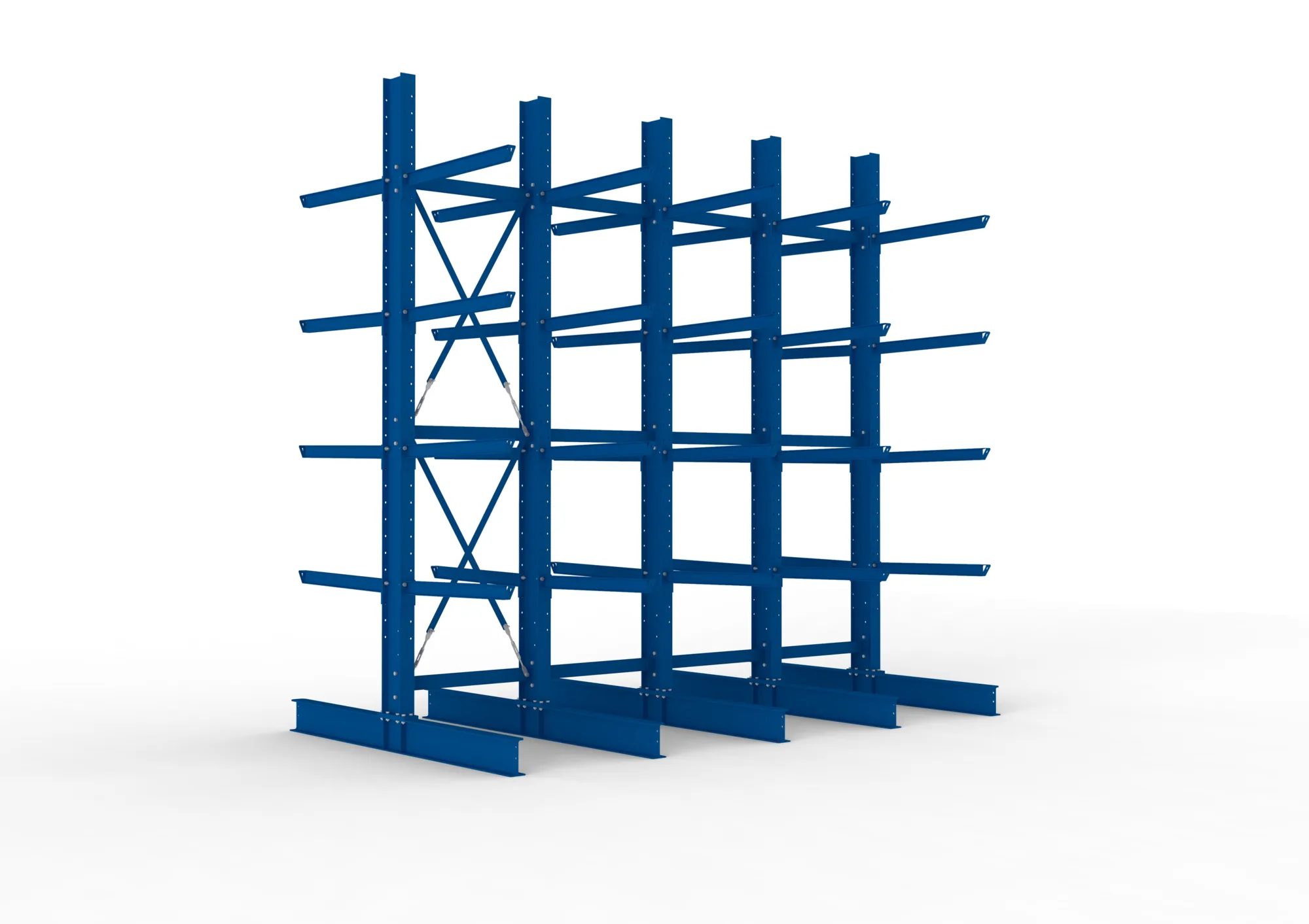 META MULTISTRONG H, Kragarmregal, 4 Felder, 4000 x 4000 x 1000 mm, Armlast 505 kg, doppelseitig, 4+1 Ebenen – Ansicht in Blickhöhe