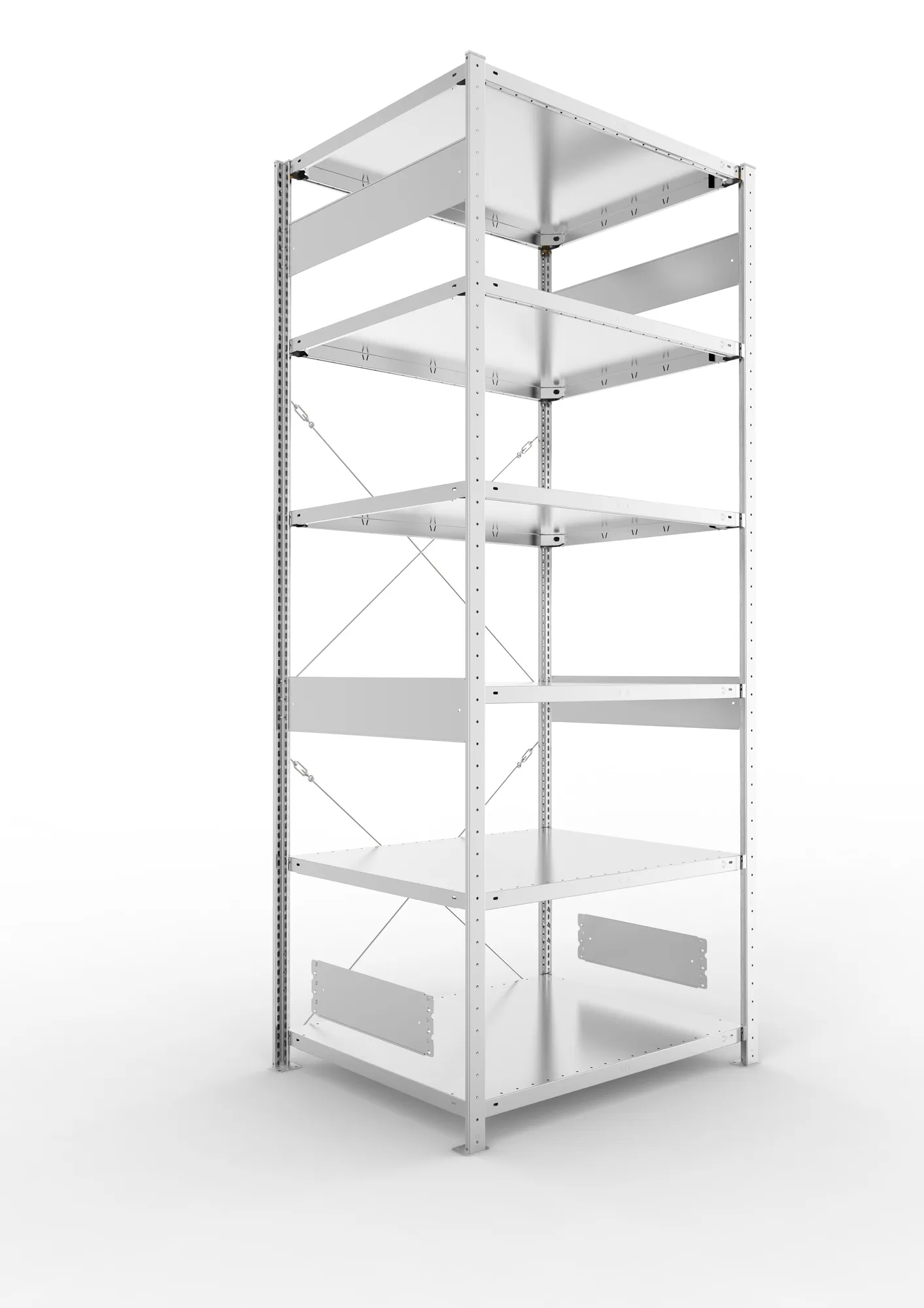 META CLIP S3, Fachbodenregal, Grundregal, 2500 x 1000 x 800 mm, Fachlast 230 kg, 6 Ebenen, verzinkt – Ansicht in Blickhöhe