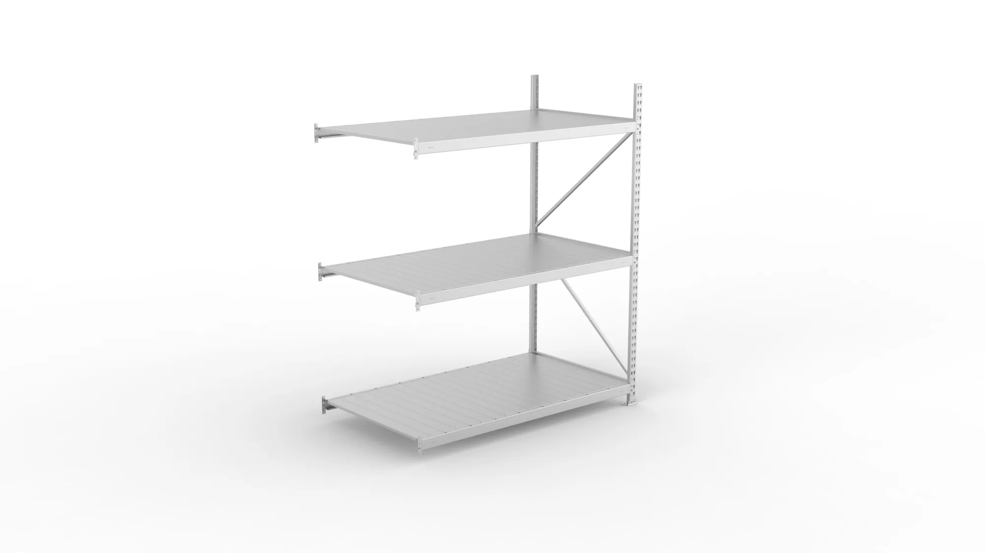META MINI-RACK, Weitspannregal, Anbauregal, 2200 x 1800 x 1050 mm, Fachlast 600 kg, Stahlpaneelböden, 3 Ebenen – Ansicht von oben