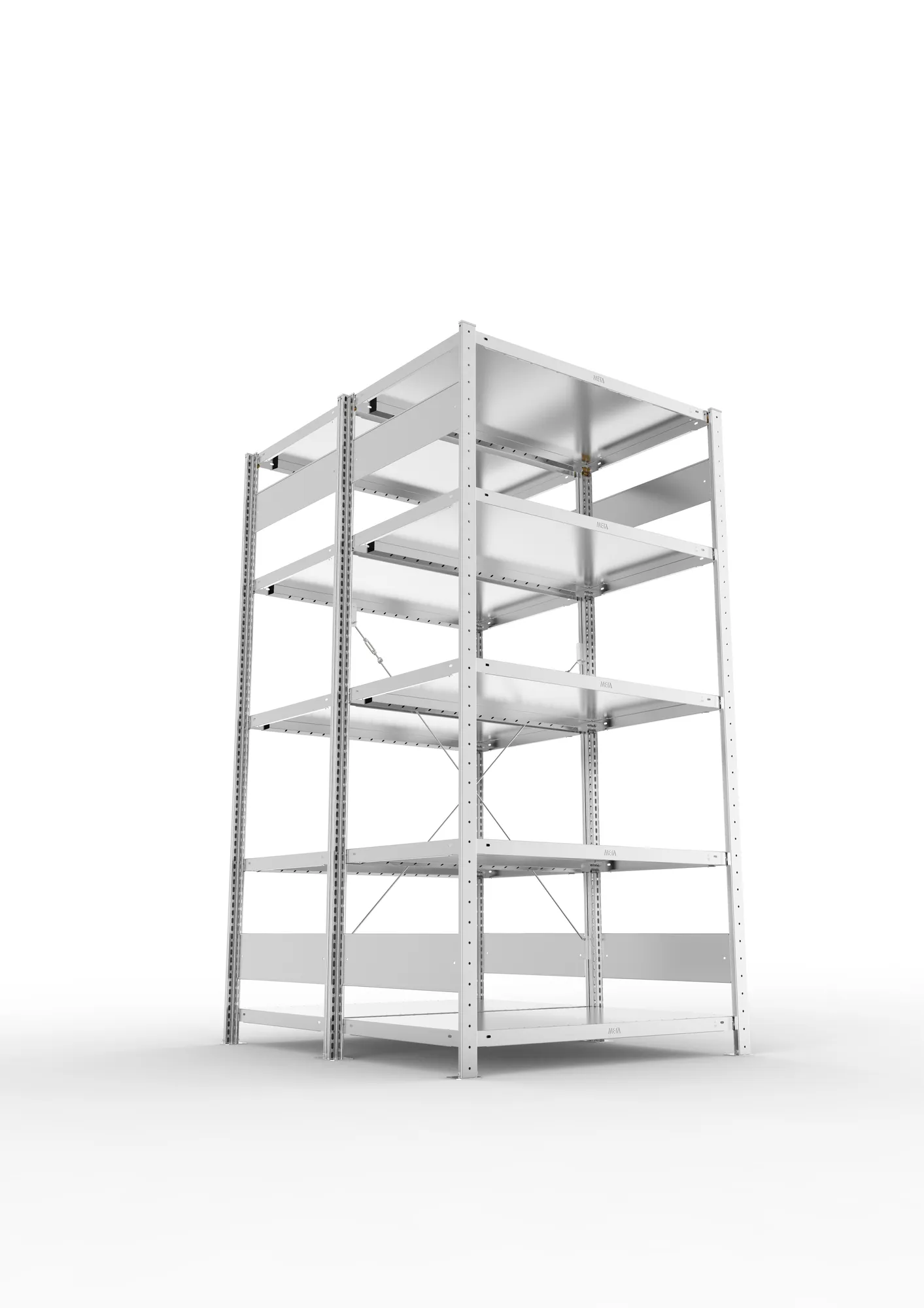 META CLIP, Fachbodenregal, Doppel-Grundregal, 2000 x 1000 x 600 mm, Fachlast 230 kg, 5 Ebenen, verzinkt – Ansicht von unten