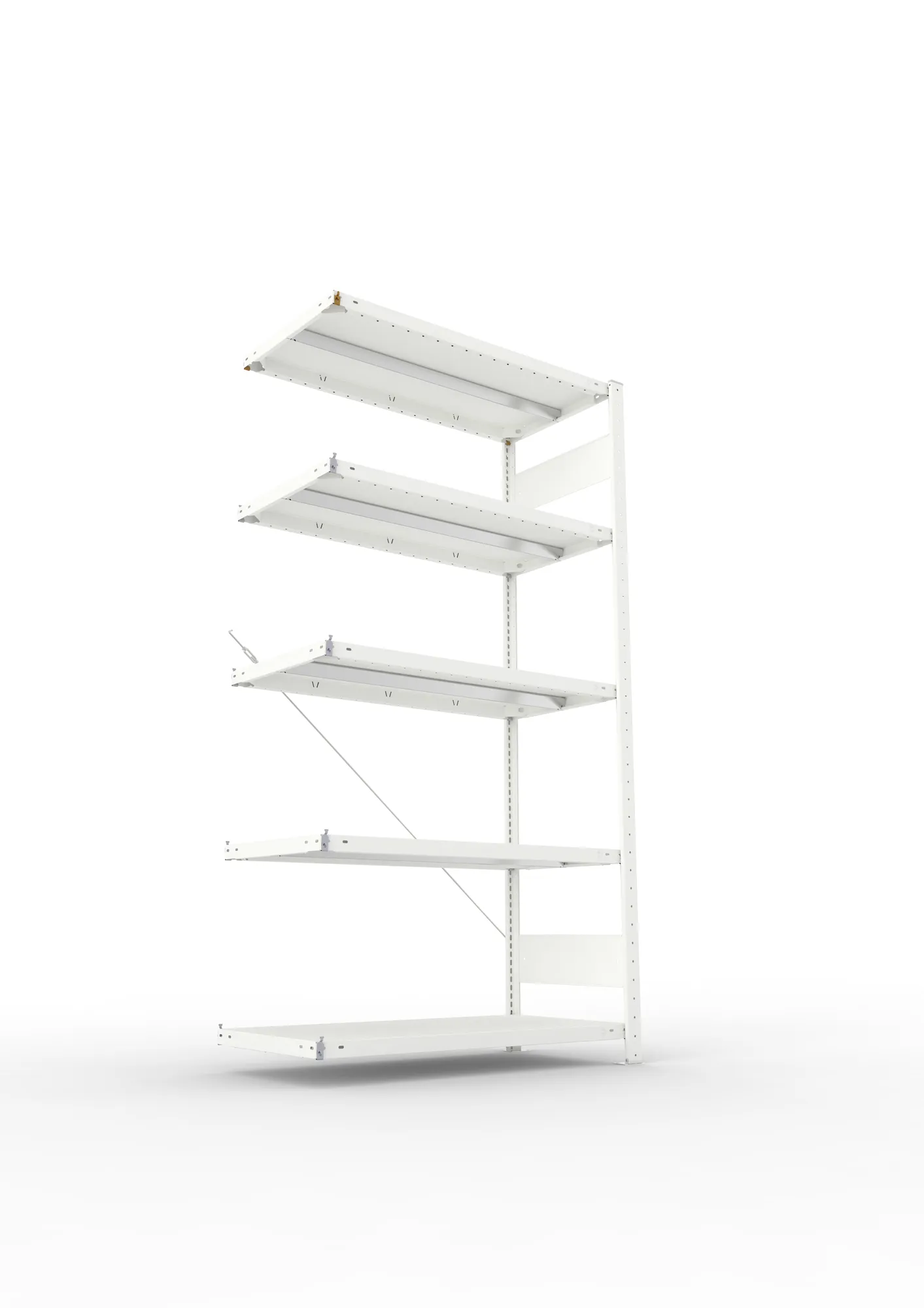 META CLIP, Fachbodenregal, Anbauregal, 2000 x 1000 x 500 mm, Fachlast 330 kg, 5 Ebenen, RAL 7035 – Ansicht von unten