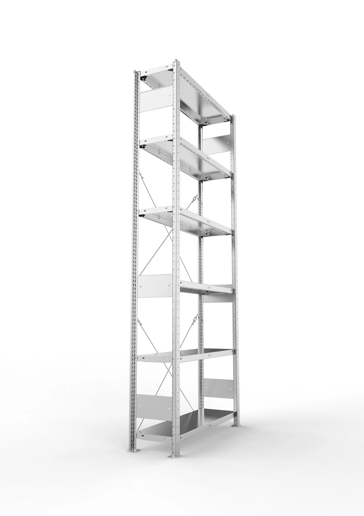 META CLIP, Fachbodenregal, Grundregal, 2500 x 1000 x 300 mm, Fachlast 150 kg, 6 Ebenen, verzinkt – Seitenansicht