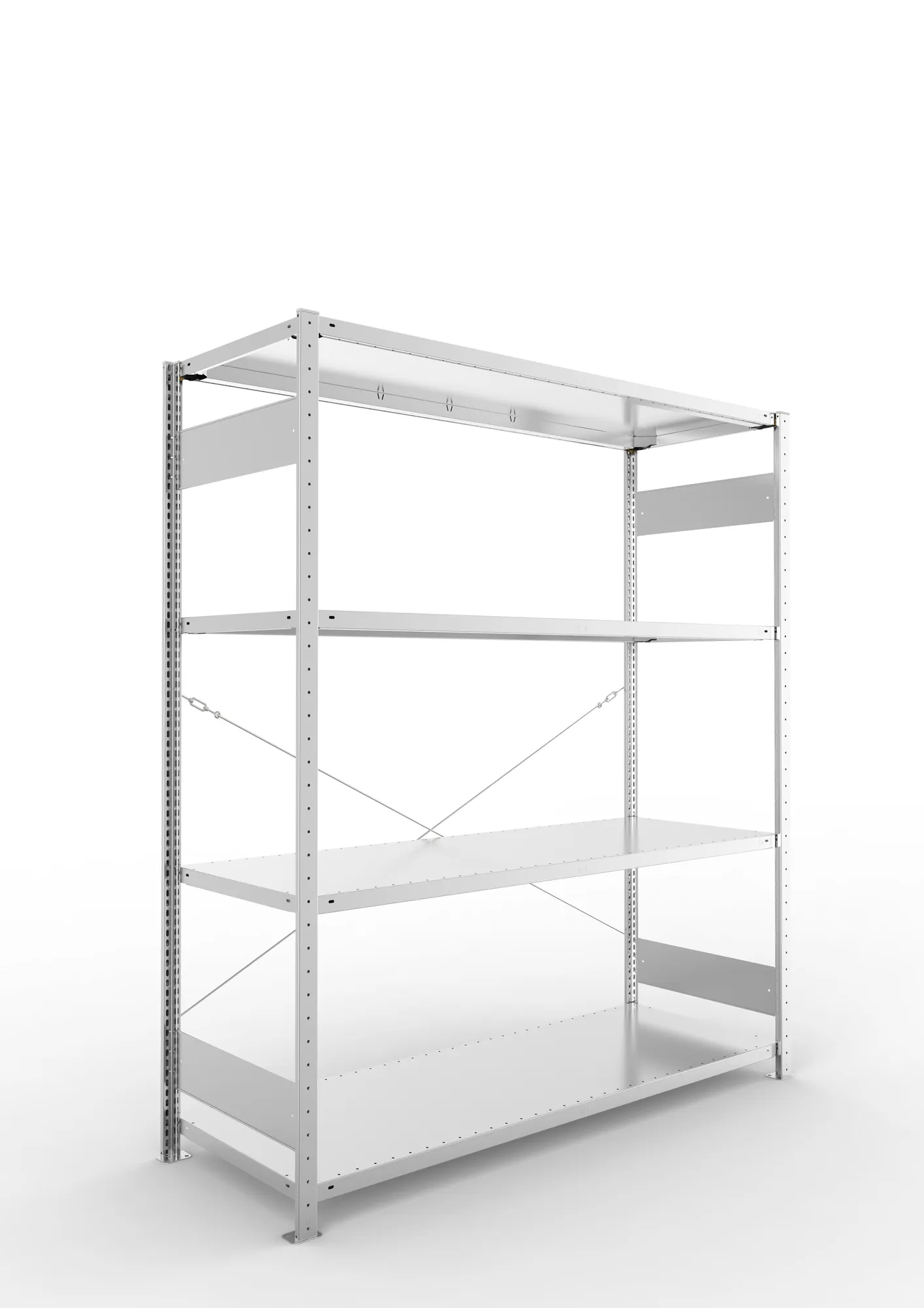 META CLIP S3, Fachbodenregal, Grundregal, 2000 x 1700 x 600 mm, Fachlast 200 kg, 4 Ebenen, verzinkt – Ansicht in Blickhöhe