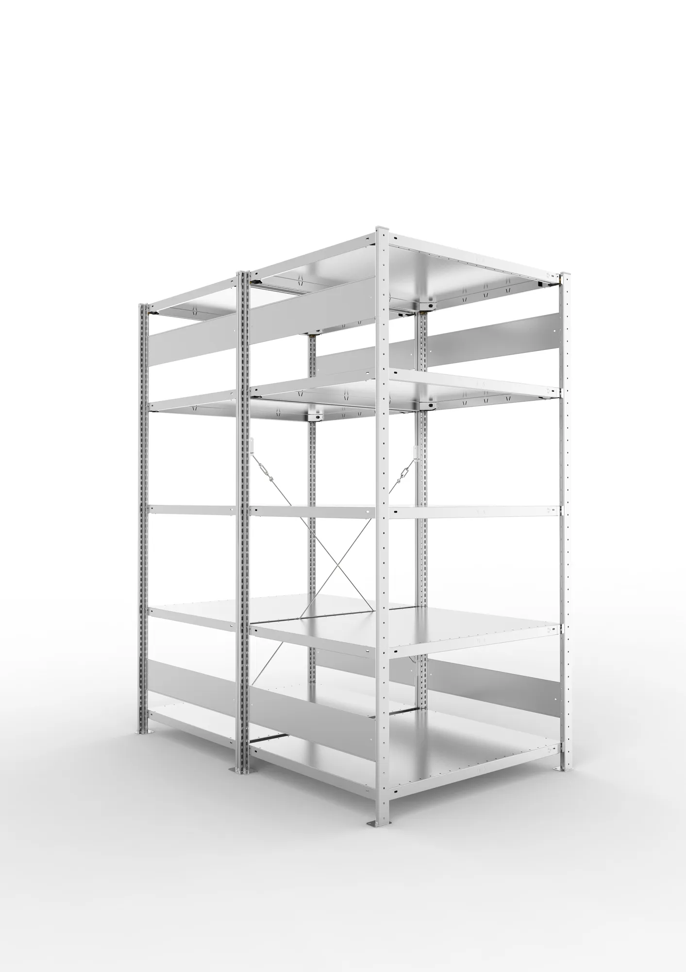 META CLIP, Fachbodenregal, Doppel-Grundregal, 2000 x 1000 x 800 mm, Fachlast 230 kg, 5 Ebenen, verzinkt – Ansicht in Blickhöhe