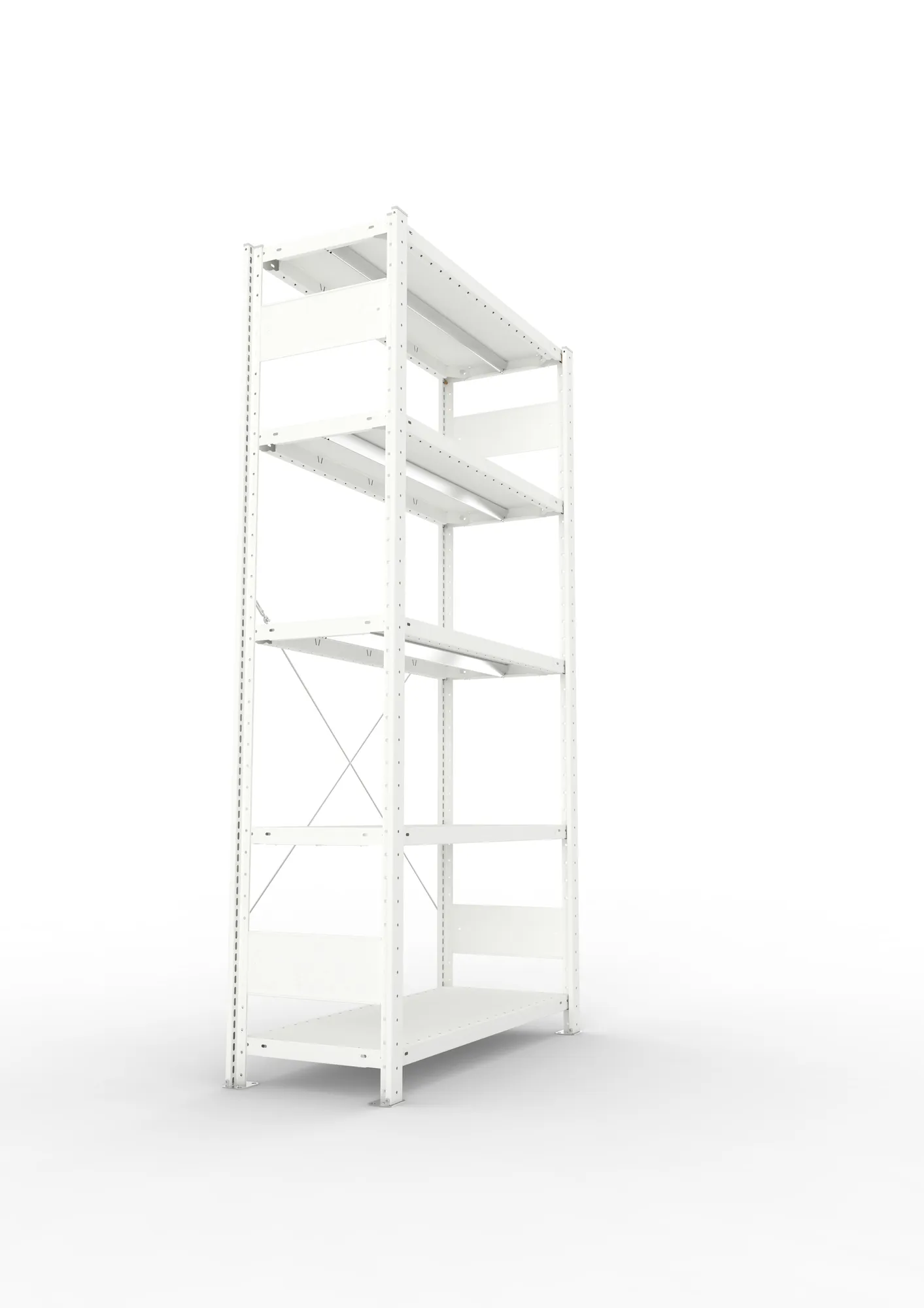 META CLIP, Fachbodenregal, Grundregal, 2000 x 1000 x 400 mm, Fachlast 330 kg, 5 Ebenen, RAL 7035 – Seitenansicht