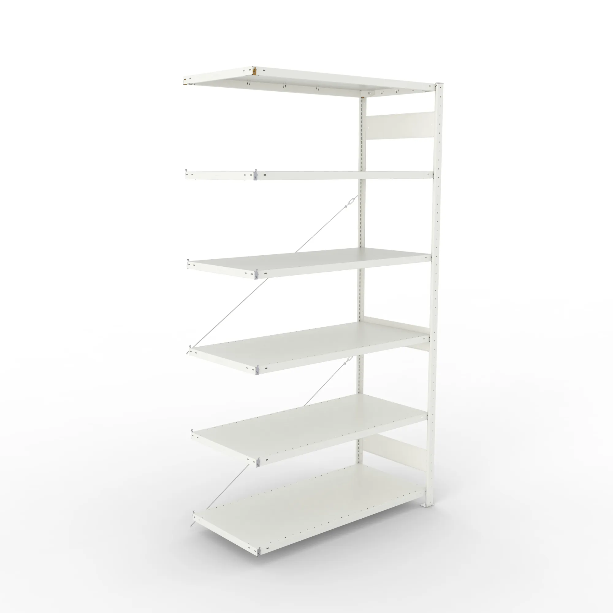META CLIP, Fachbodenregal, Anbauregal, 2500 x 1300 x 600 mm, Fachlast 230 kg, 6 Ebenen, RAL 7035 – Ansicht von oben