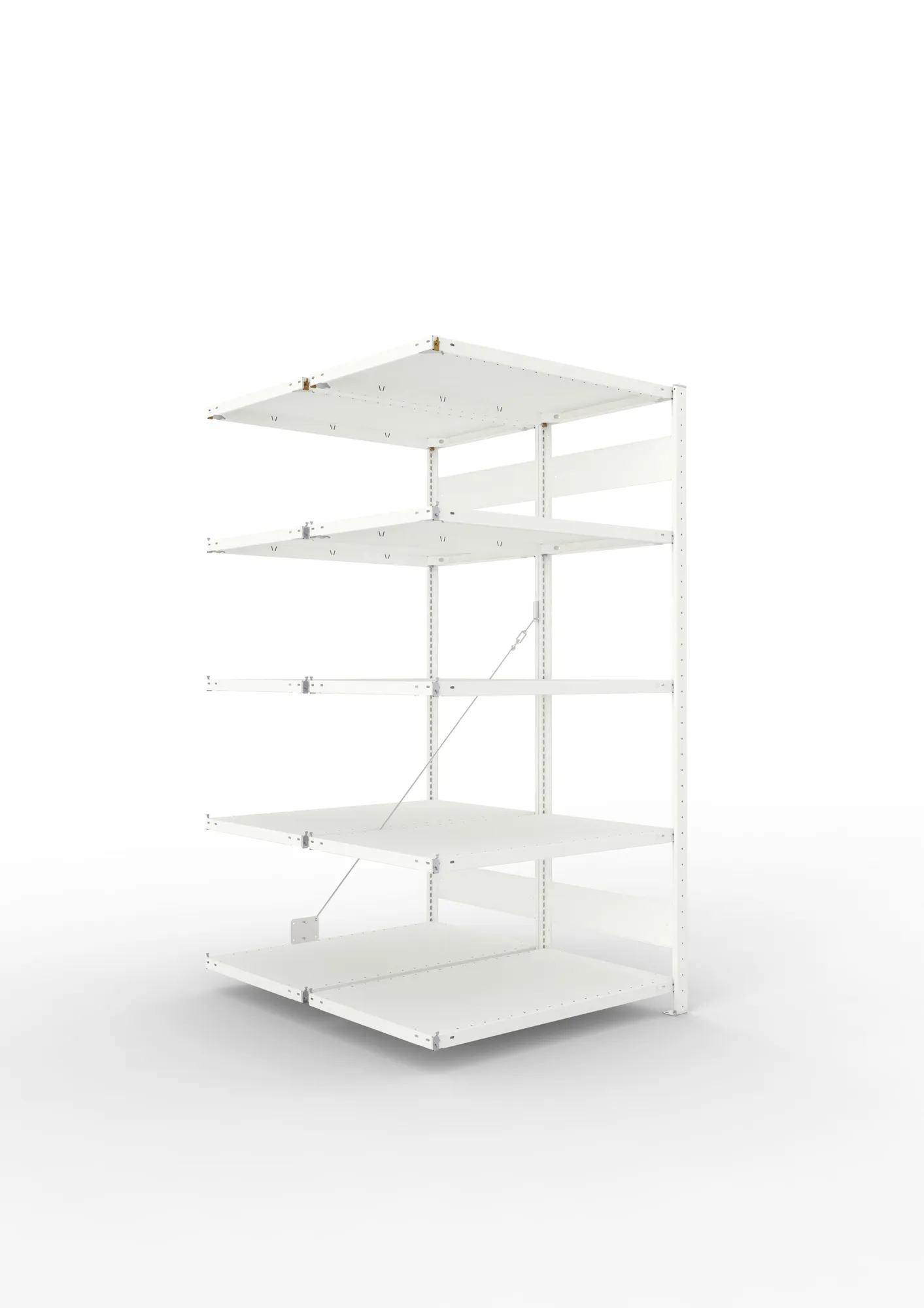 META CLIP, Fachbodenregal, Doppel-Anbauregal, 2000 x 1000 x 600 mm, Fachlast 150 kg, 5 Ebenen, RAL 7035 – Ansicht in Blickhöhe
