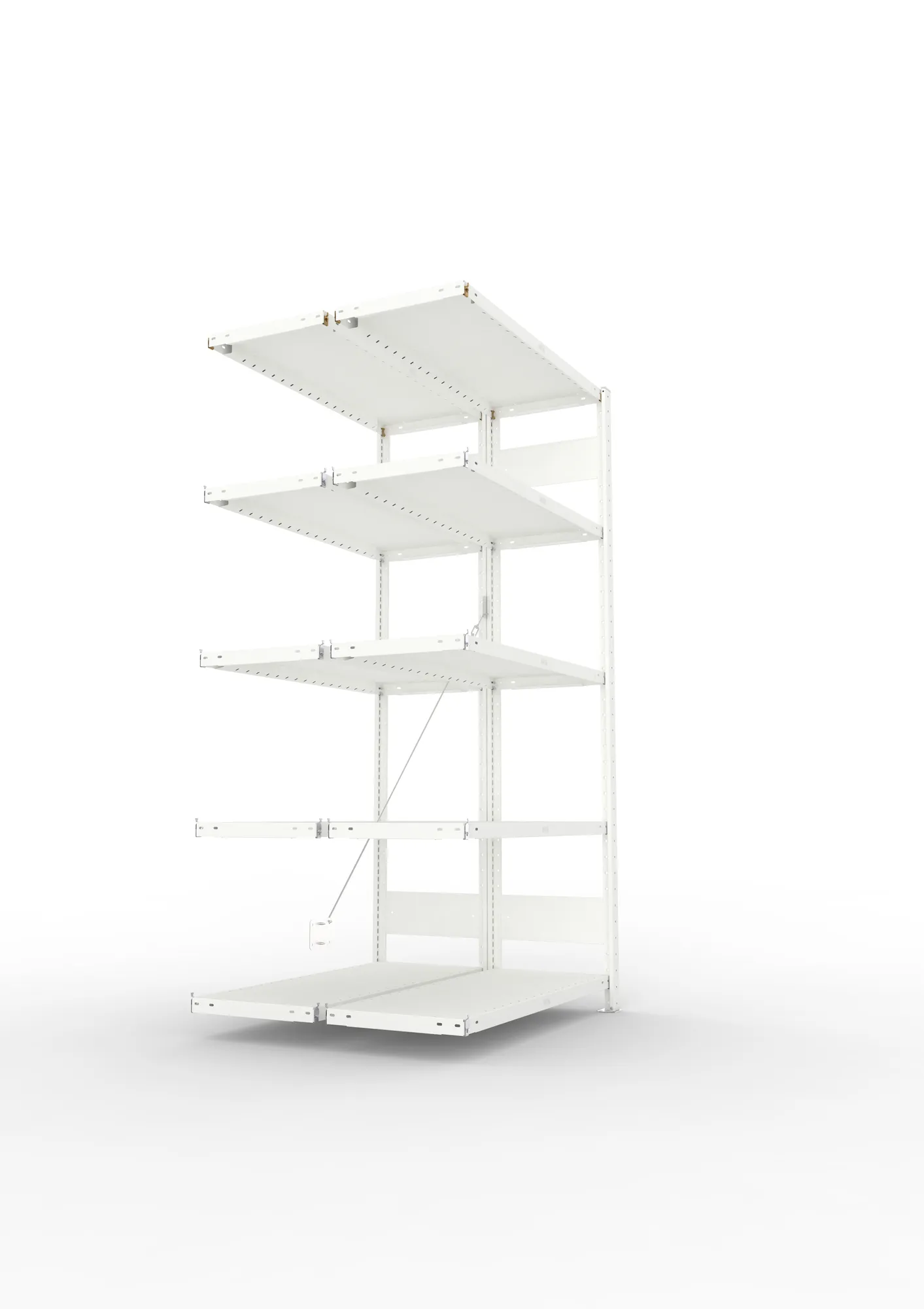 META CLIP, Fachbodenregal, Doppel-Anbauregal, 2000 x 1000 x 400 mm, Fachlast 230 kg, 5 Ebenen, RAL 7035 – Seitenansicht