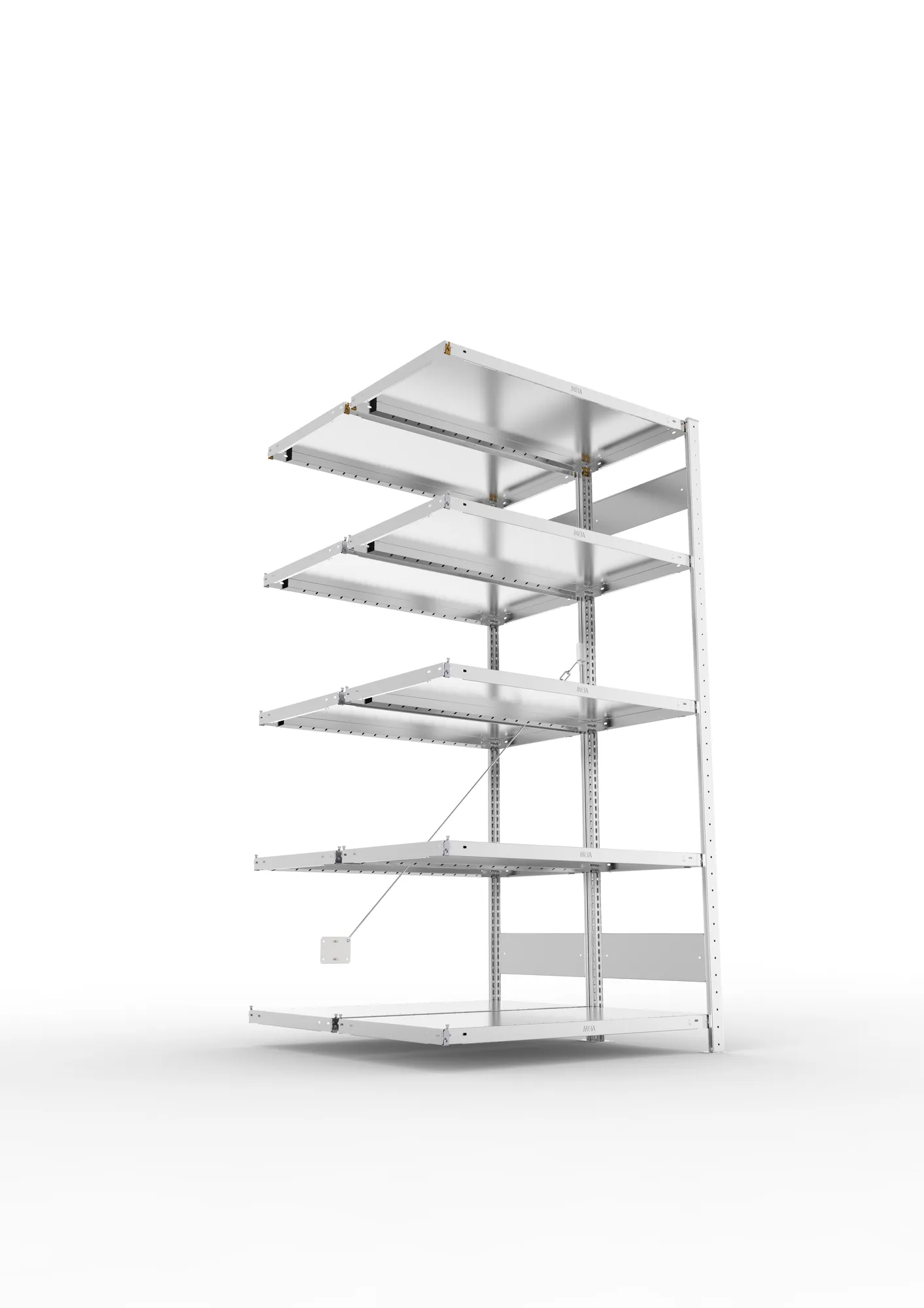 META CLIP, Fachbodenregal, Doppel-Anbauregal, 2000 x 1000 x 500 mm, Fachlast 230 kg, 5 Ebenen, verzinkt – Ansicht von unten